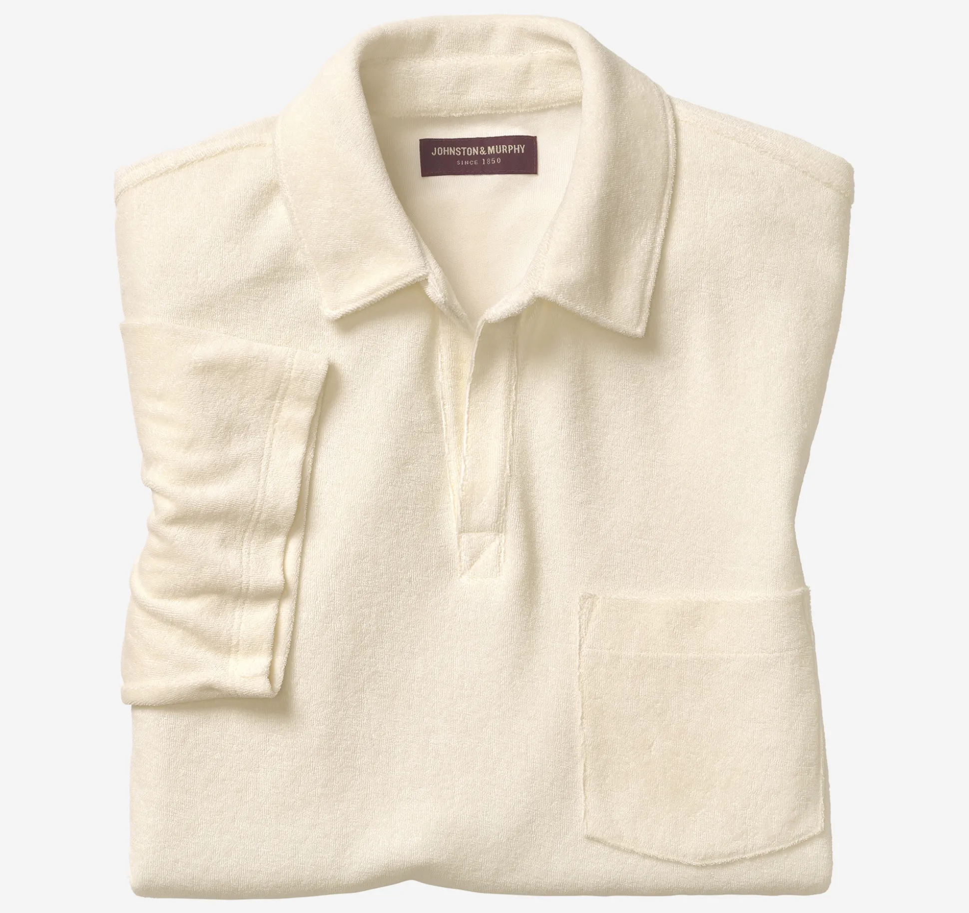 Polos & Tees^Johnston & Murphy Terry Open Collar Polo Cream