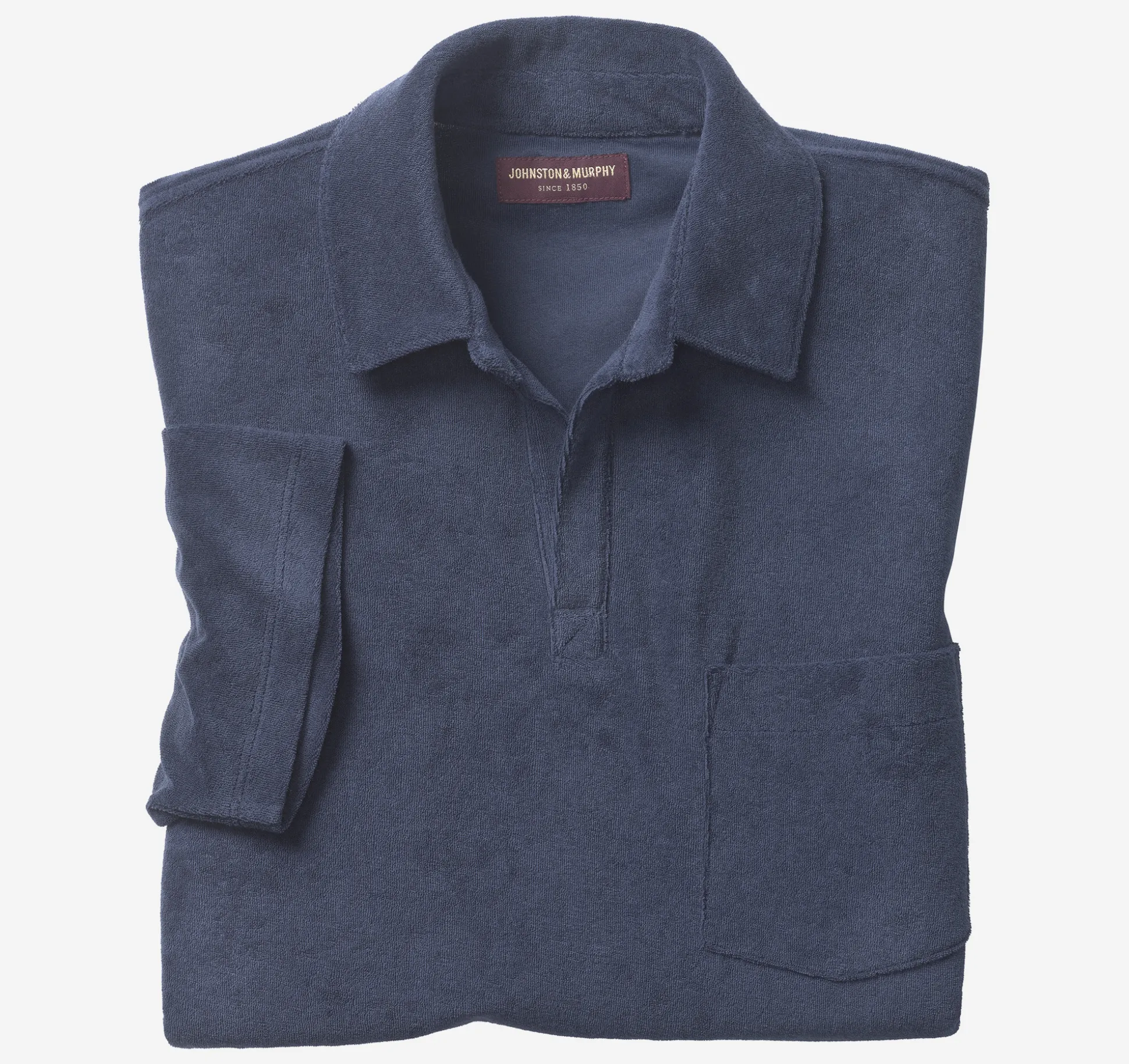 Polos & Tees^Johnston & Murphy Terry Open Collar Polo Navy