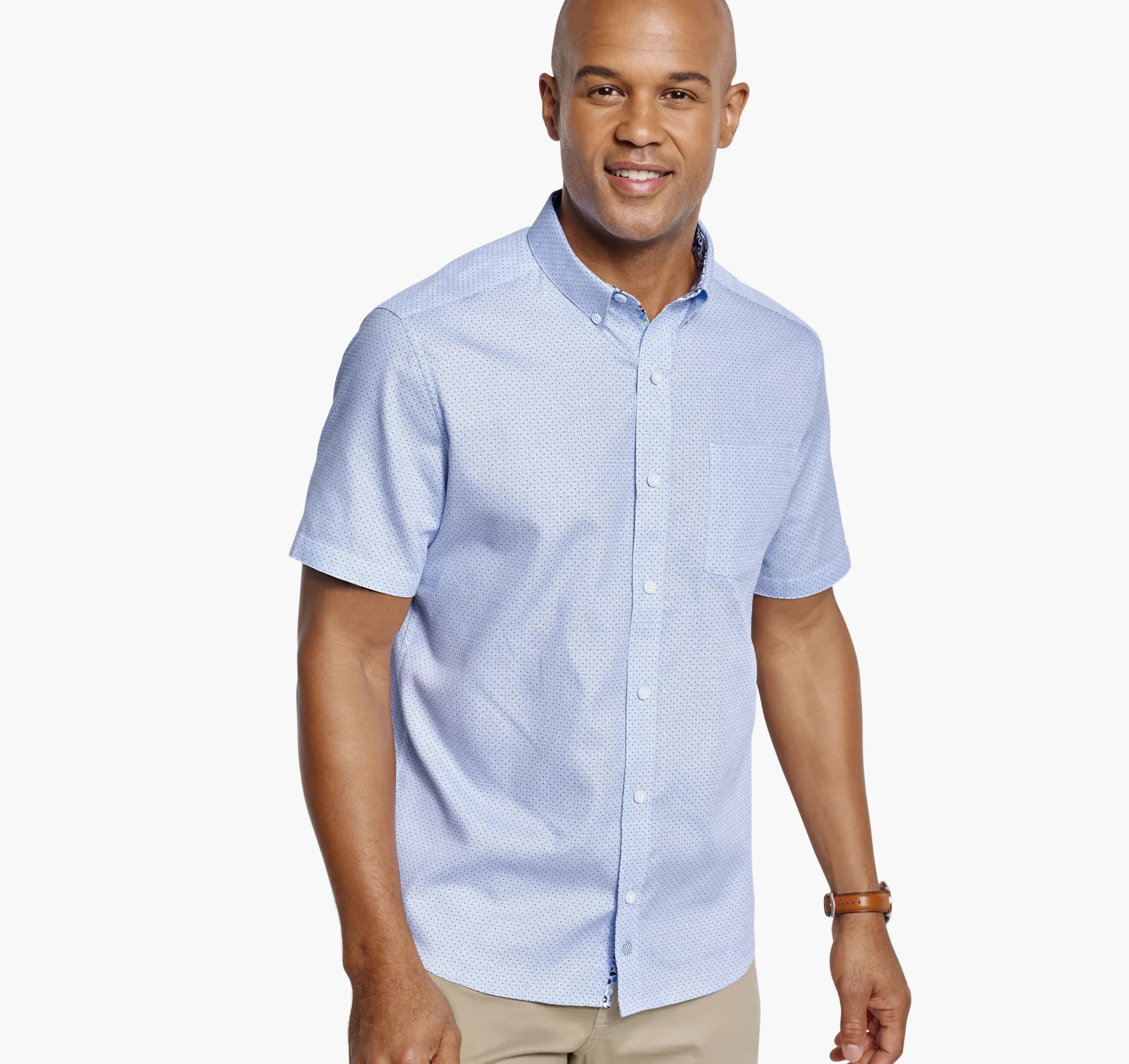 Short-sleeve Shirts^Johnston & Murphy Textured Cotton Short-Sleeve Shirt BlueLinkedBar