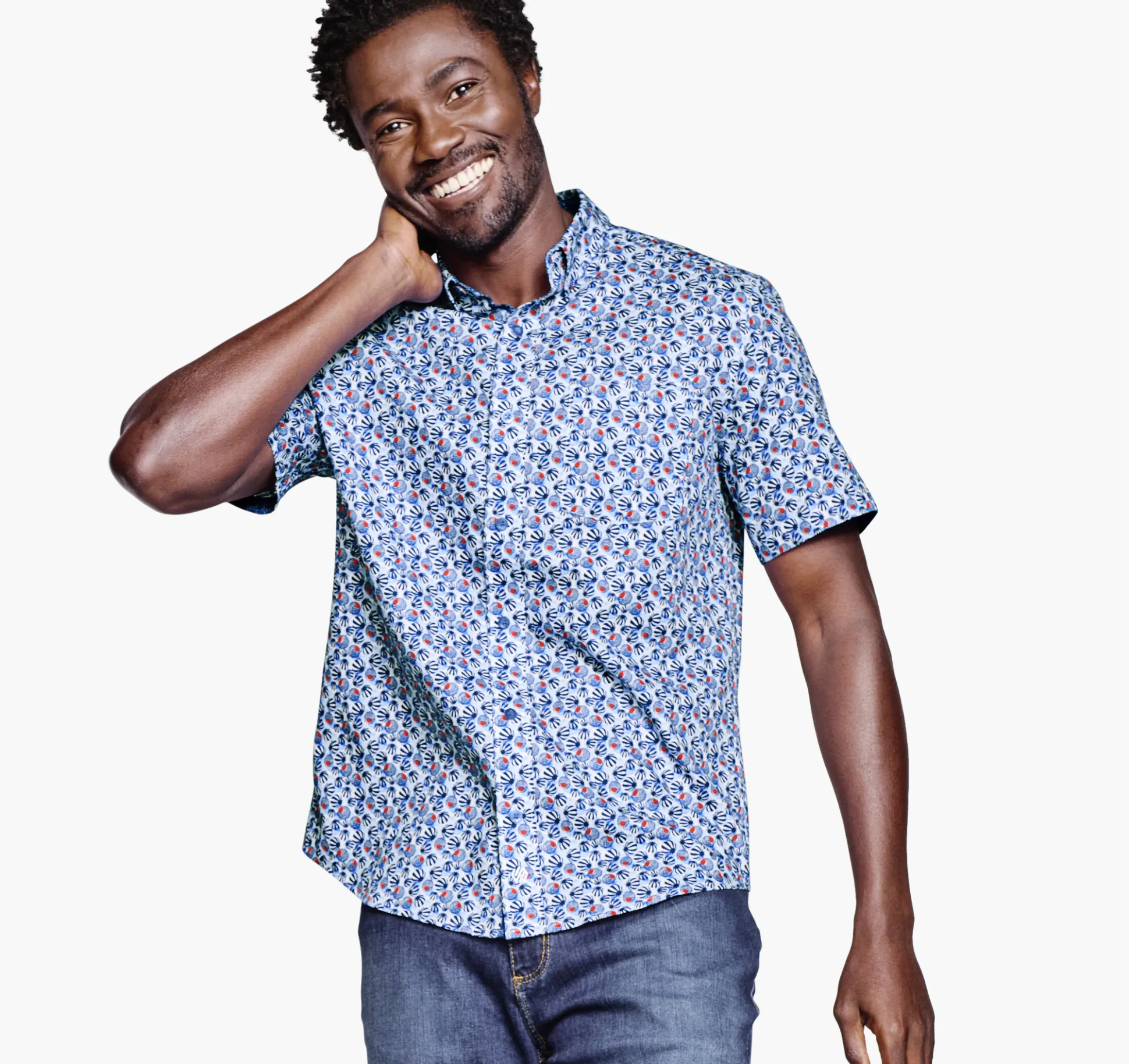 Short-sleeve Shirts^Johnston & Murphy Textured Cotton Short-Sleeve Shirt Navy/RedModCircle