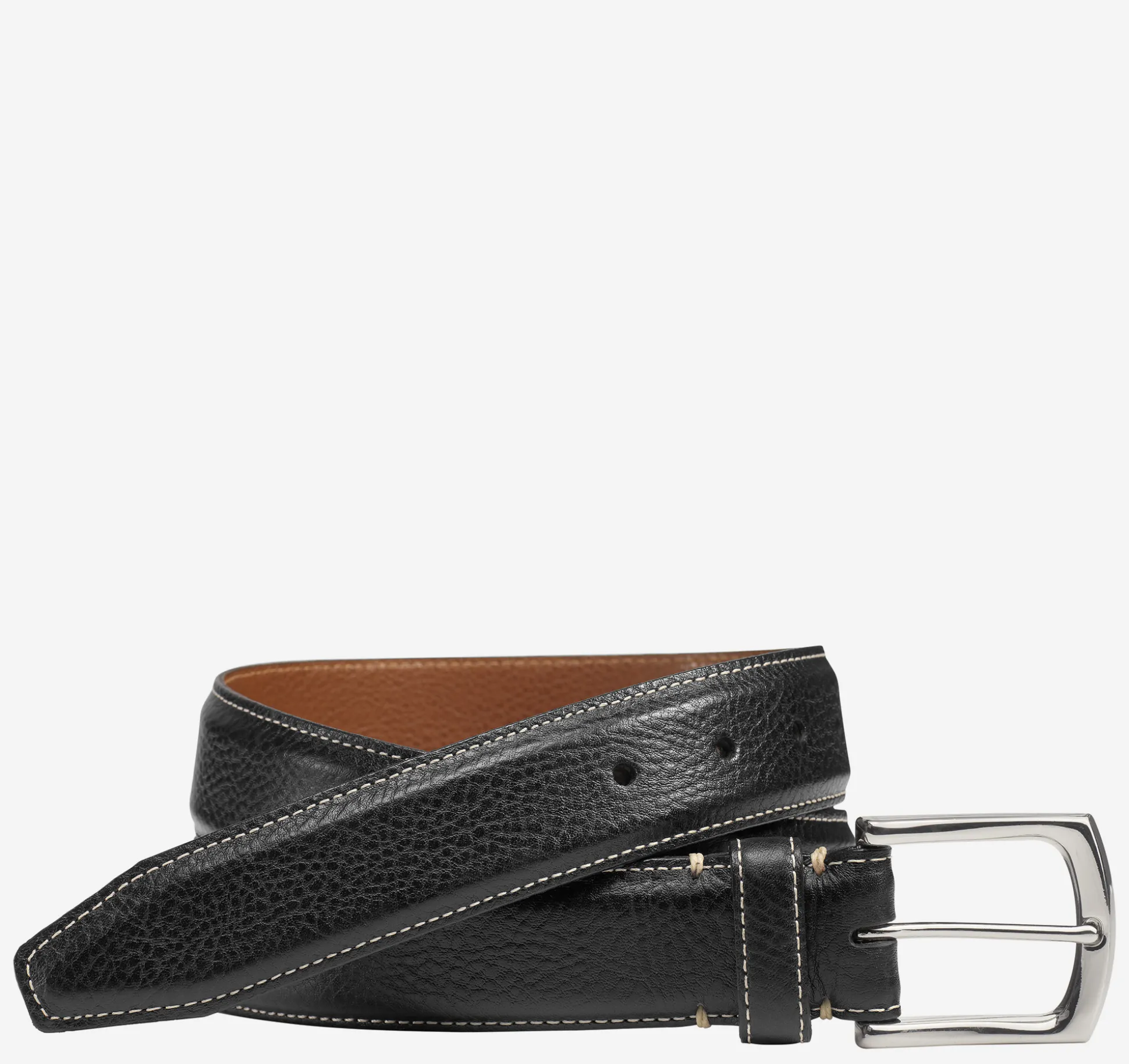 Belts^Johnston & Murphy Topstitched Leather Belt Black