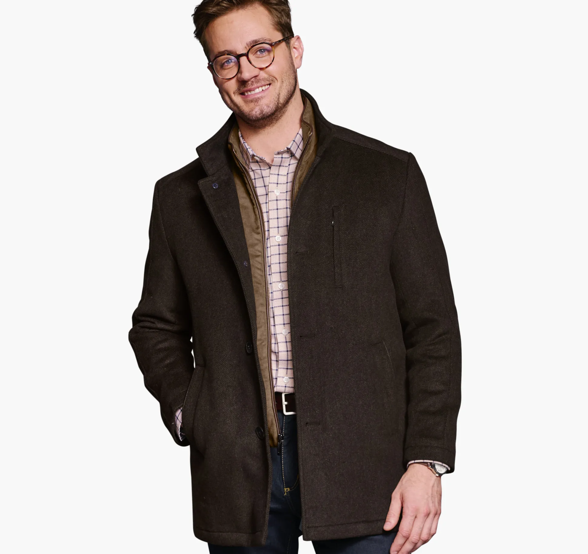 Coats, Jackets & Vests^Johnston & Murphy Upton Car Coat BrownTwill