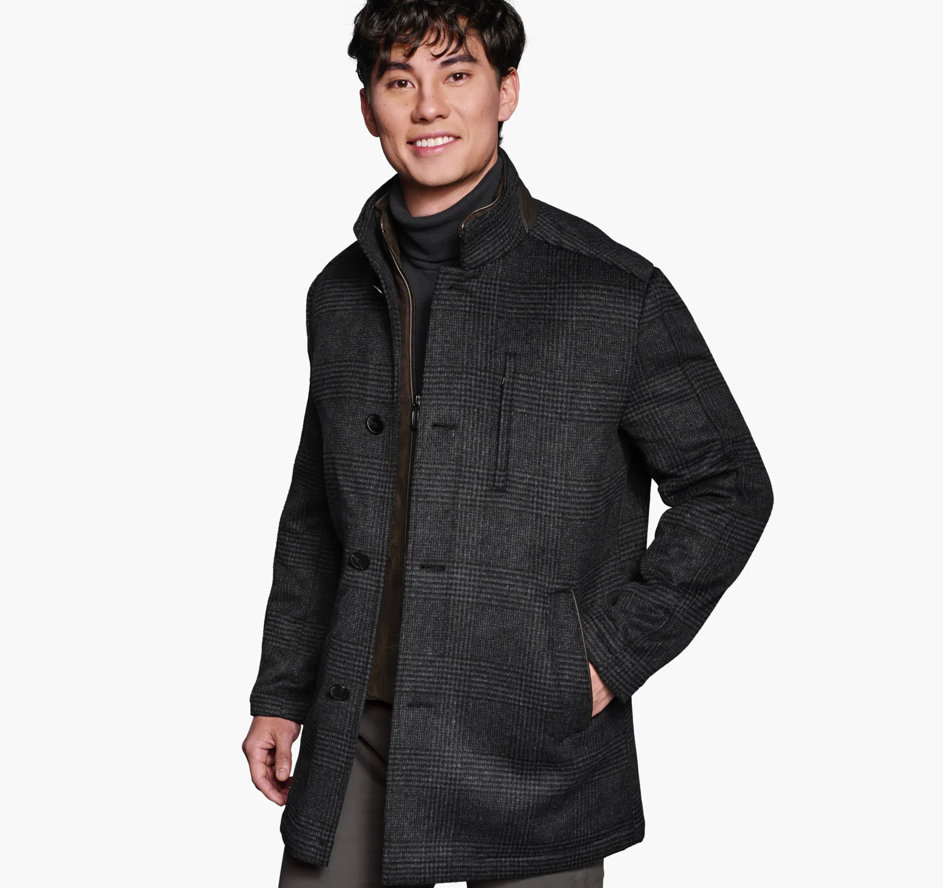 Coats, Jackets & Vests^Johnston & Murphy Upton Car Coat CharcoalPlaid