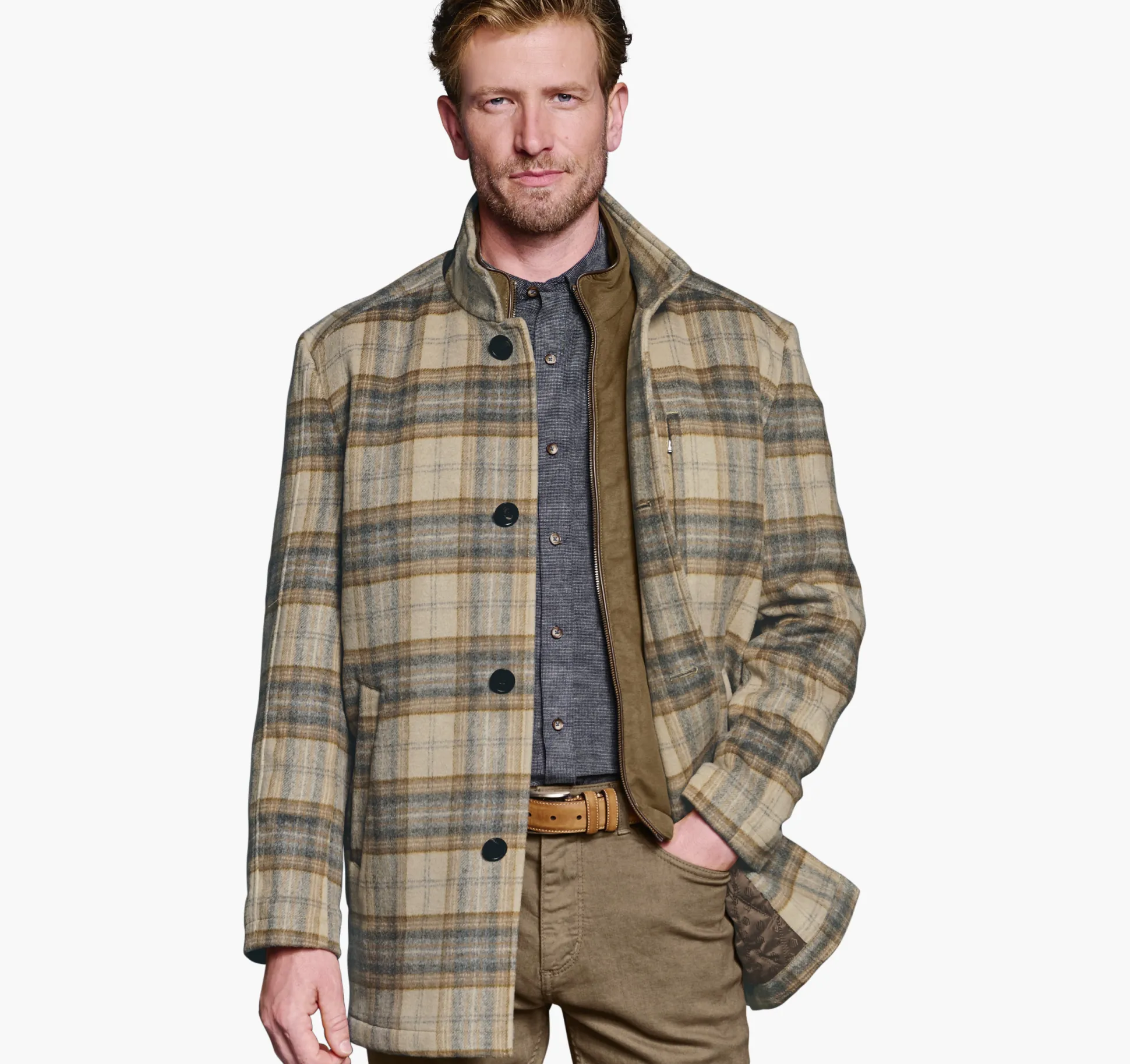 Coats, Jackets & Vests^Johnston & Murphy Upton Car Coat TanPlaid