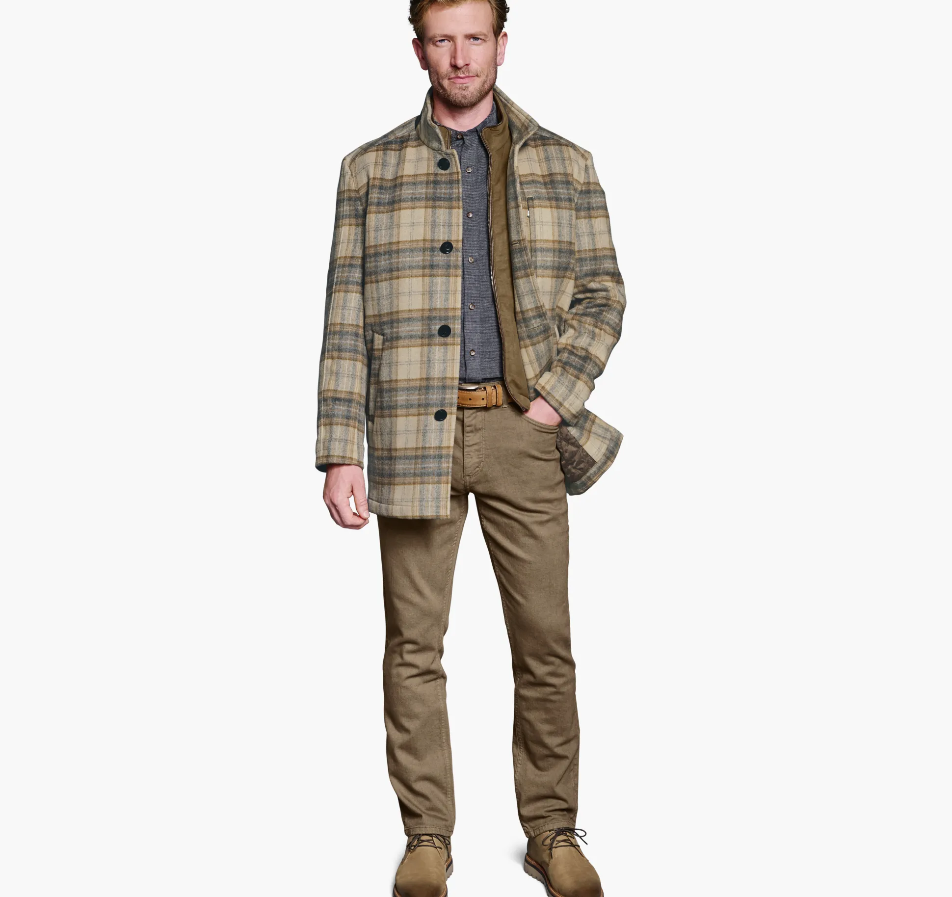 Coats, Jackets & Vests^Johnston & Murphy Upton Car Coat TanPlaid