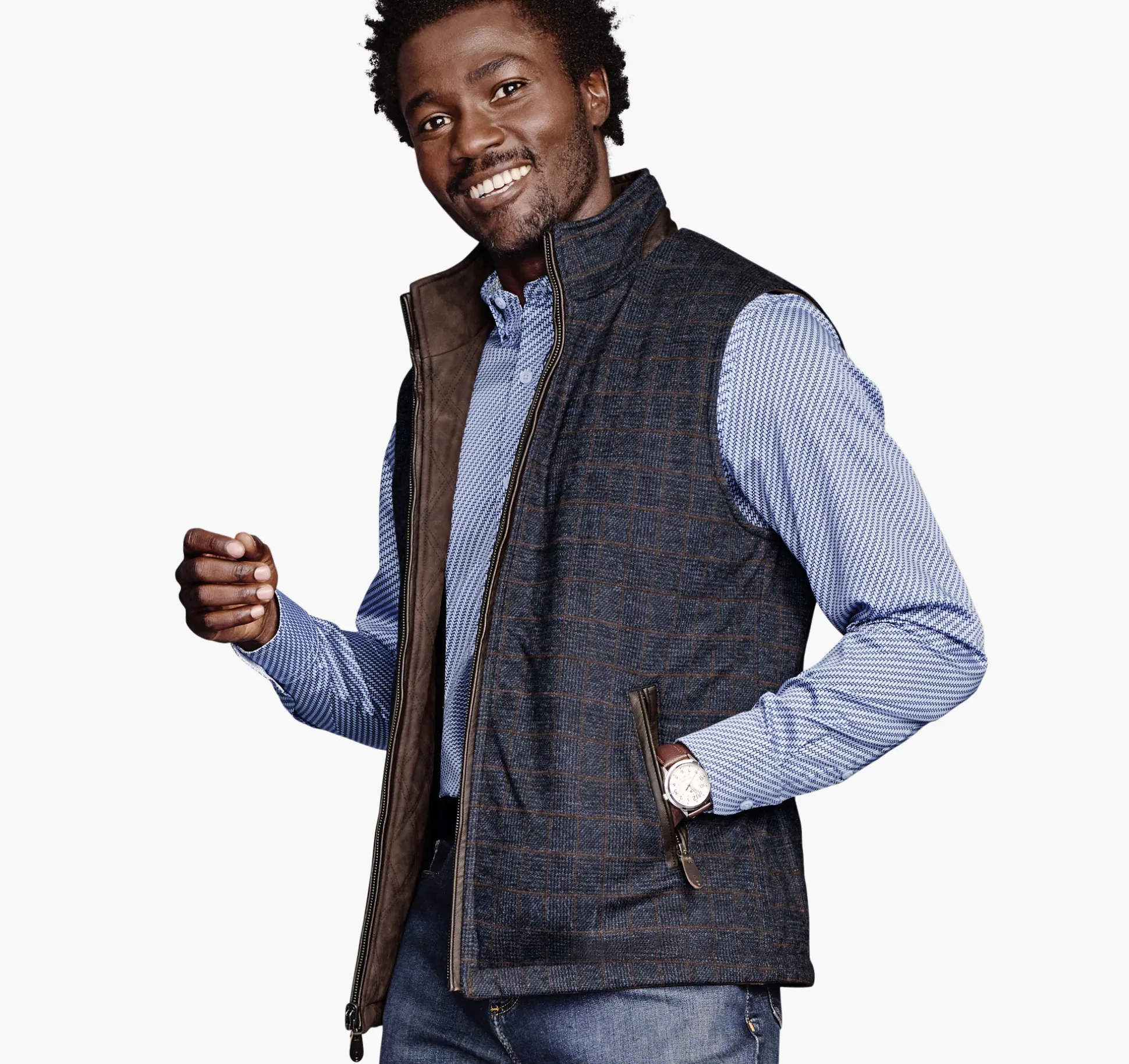 Coats, Jackets & Vests^Johnston & Murphy Upton Reversible Vest NavyPlaid/Brown