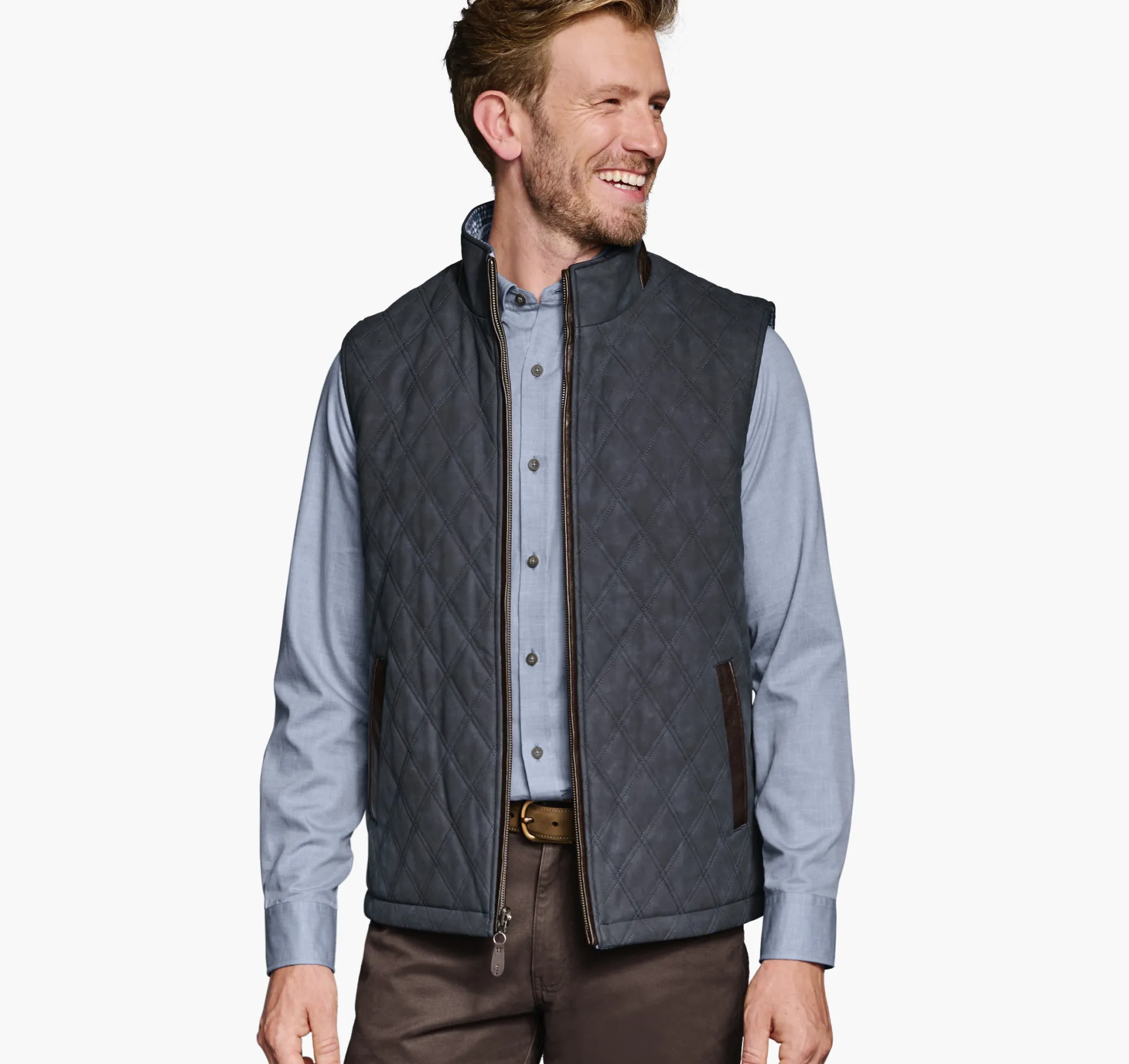 Coats, Jackets & Vests^Johnston & Murphy Upton Reversible Vest BluePlaid/Navy