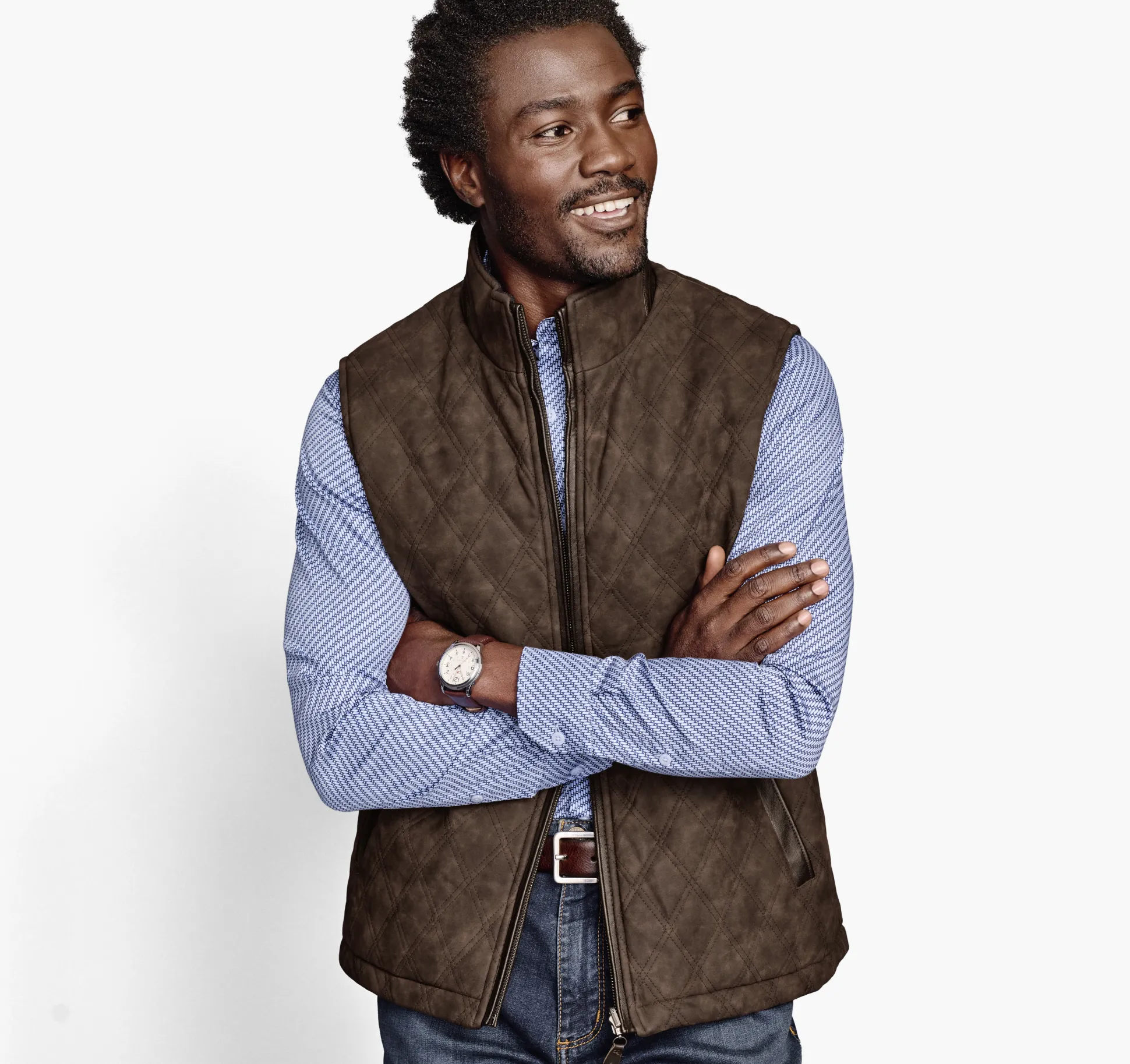 Coats, Jackets & Vests^Johnston & Murphy Upton Reversible Vest NavyPlaid/Brown