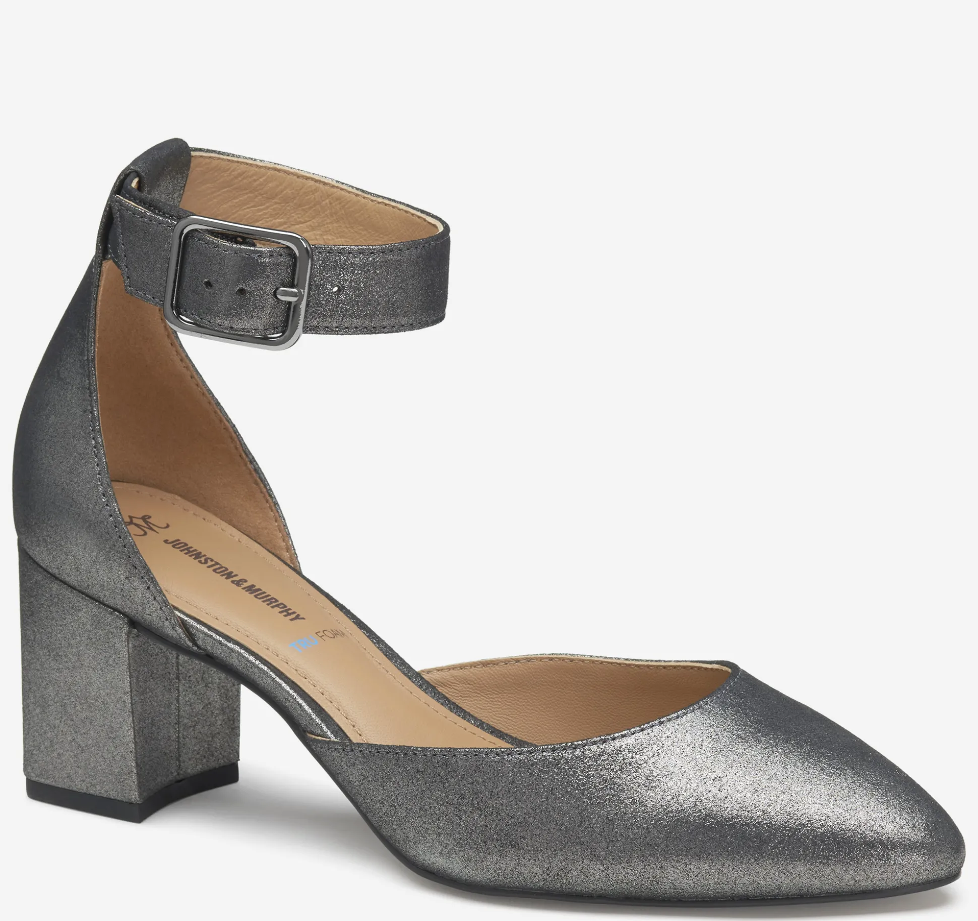 Heels & Platform Wedges^Johnston & Murphy Vicki Ankle Strap PewterMetallicKidSuede