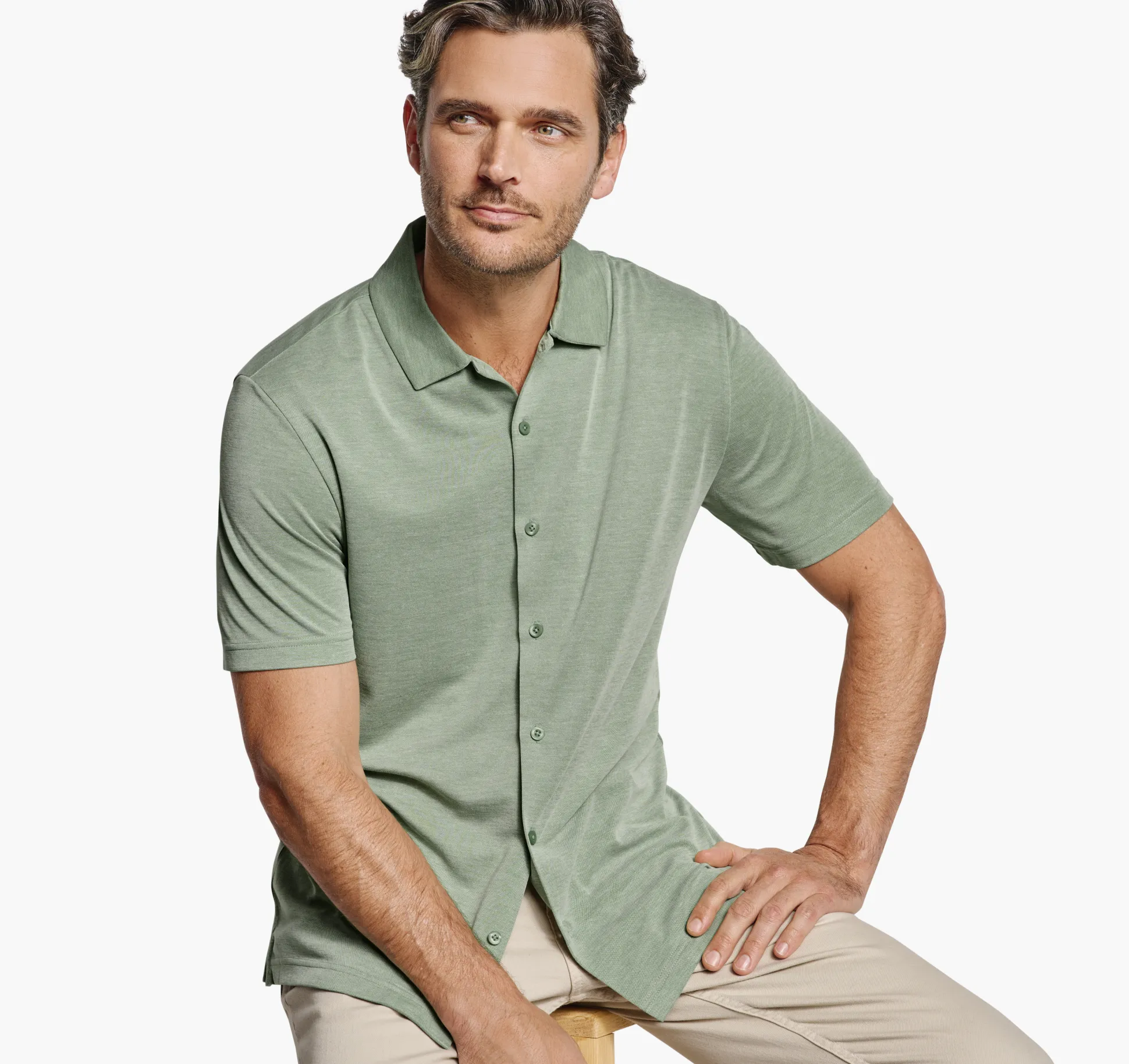 Short-sleeve Shirts^Johnston & Murphy Vintage Birdseye Button-Front Shirt Green