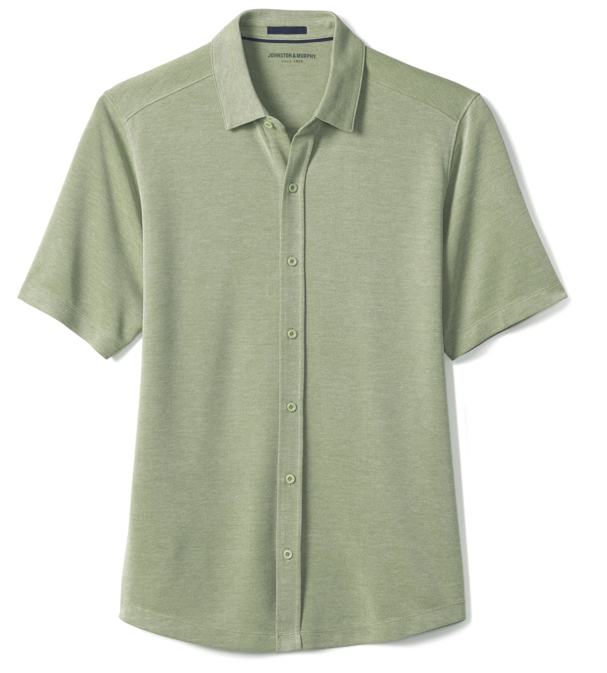 Short-sleeve Shirts^Johnston & Murphy Vintage Birdseye Button-Front Shirt Green