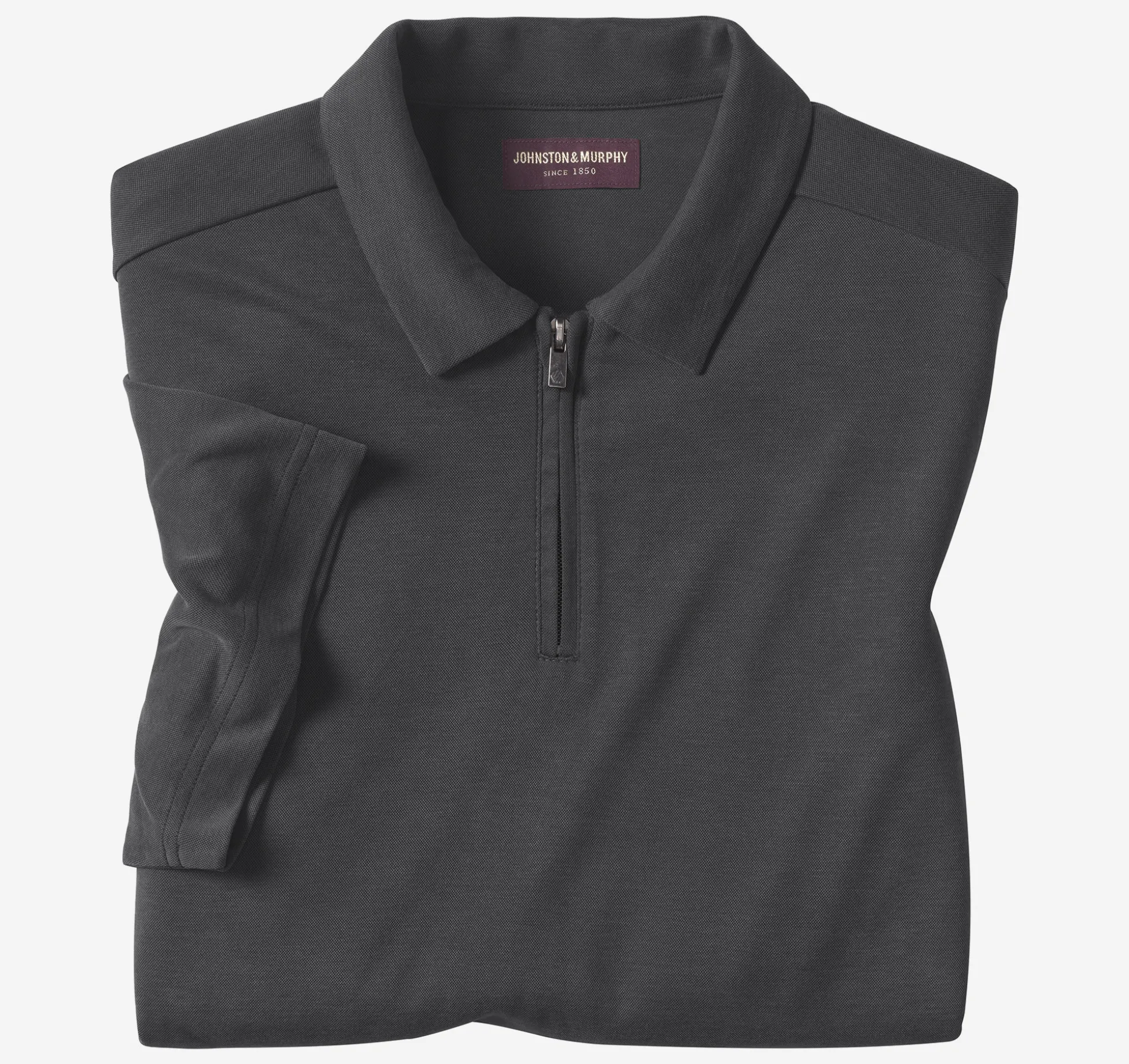 Polos & Tees^Johnston & Murphy Vintage Birdseye Zip Polo Black