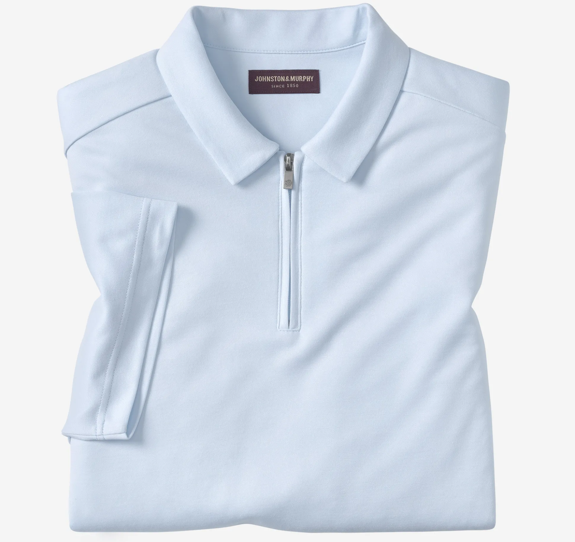 Polos & Tees^Johnston & Murphy Vintage Birdseye Zip Polo LightBlue