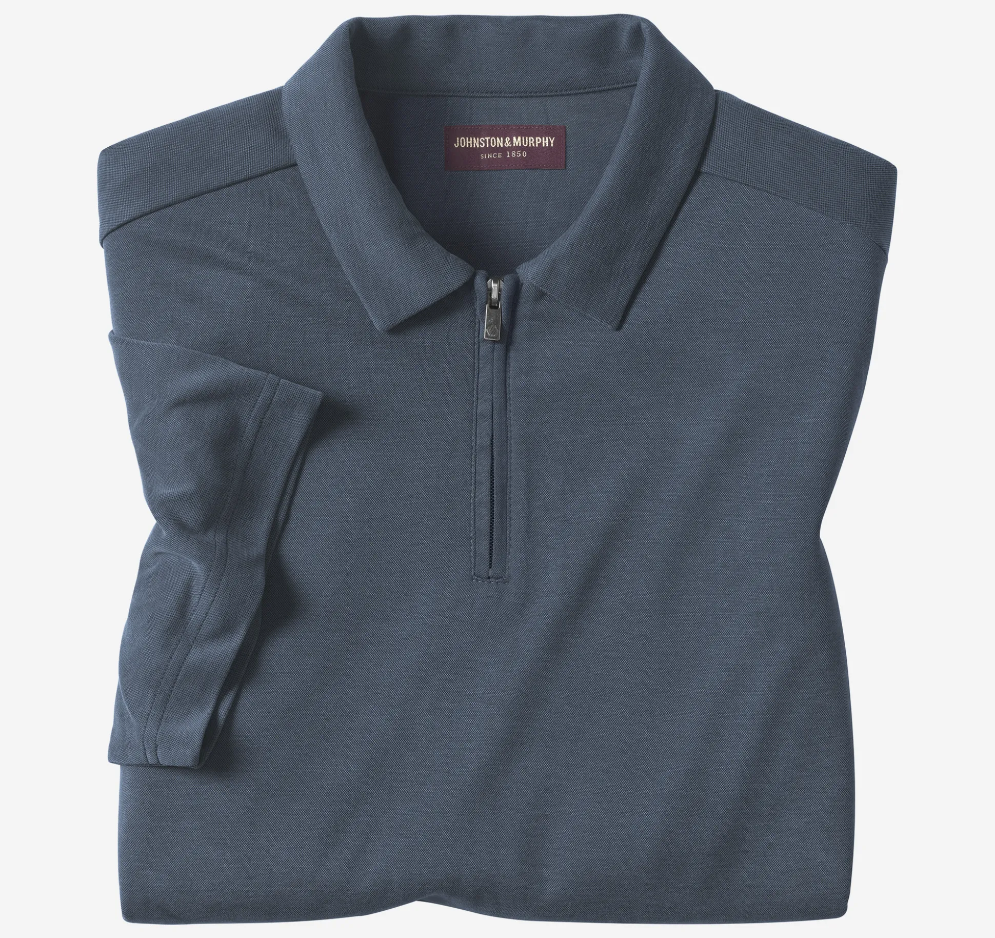 Polos & Tees^Johnston & Murphy Vintage Birdseye Zip Polo Navy