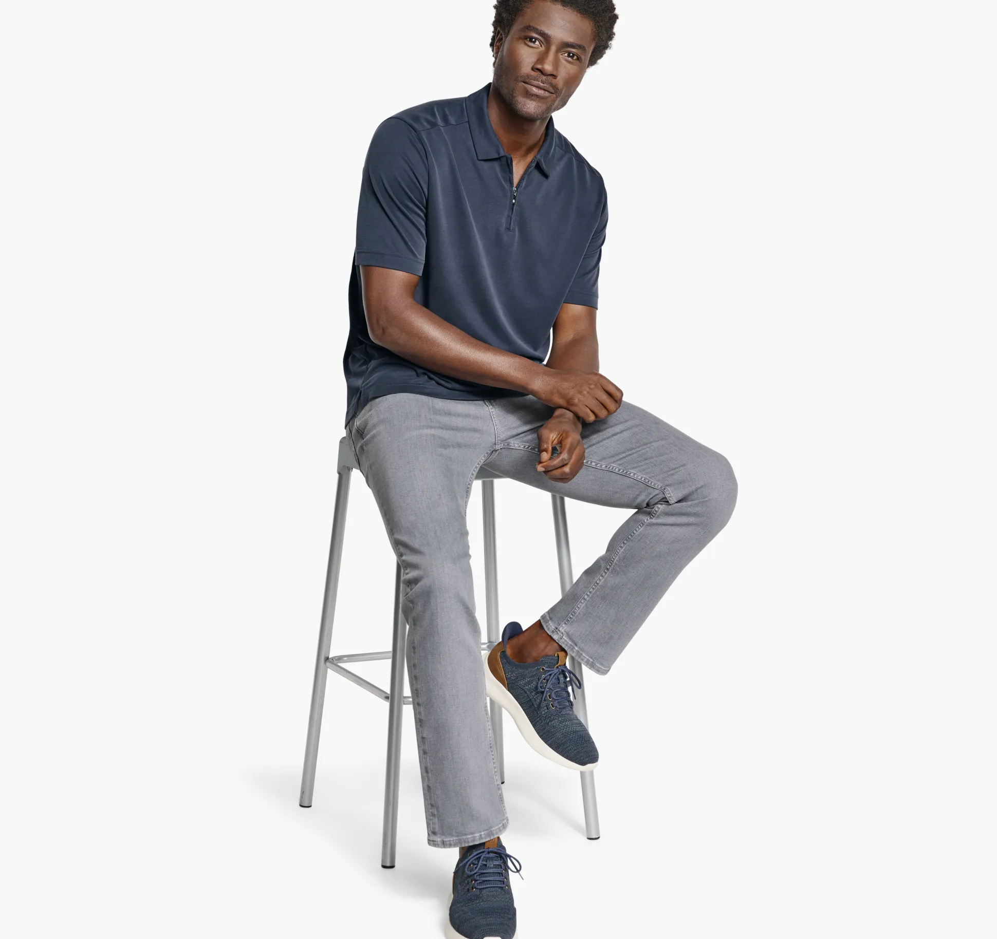 Polos & Tees^Johnston & Murphy Vintage Birdseye Zip Polo Navy