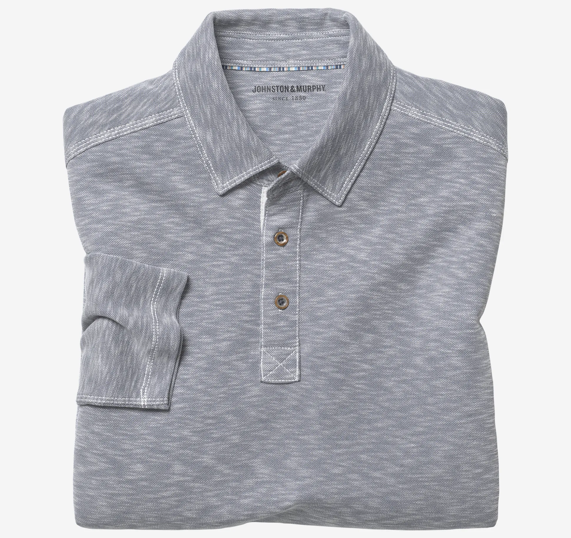 Polos & Tees^Johnston & Murphy Vintage Slub Long-Sleeve Polo Indigo
