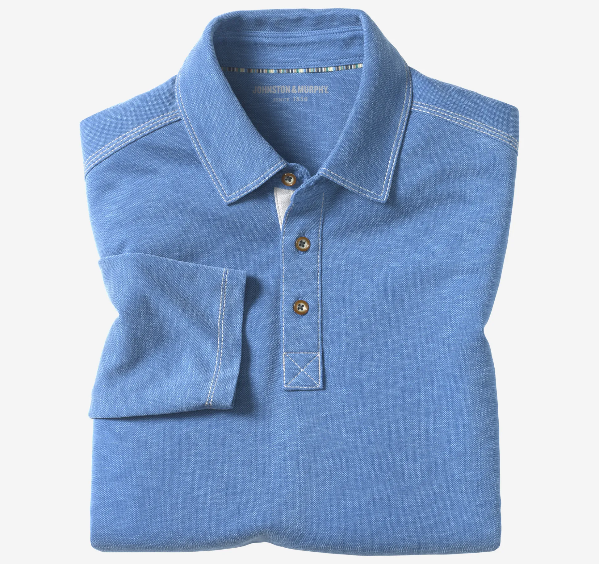 Polos & Tees^Johnston & Murphy Vintage Slub Long-Sleeve Polo Royal