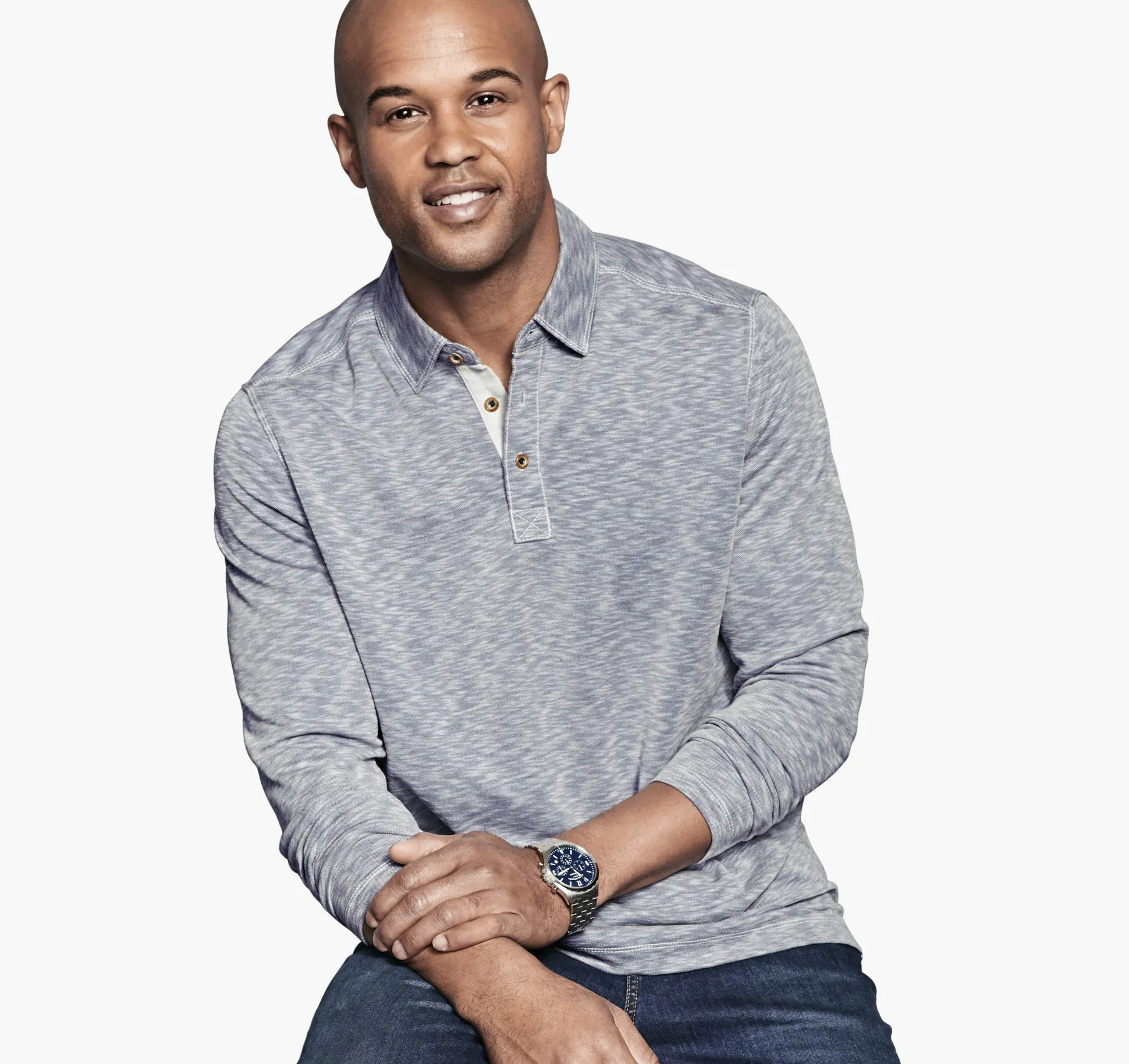 Polos & Tees^Johnston & Murphy Vintage Slub Long-Sleeve Polo Indigo