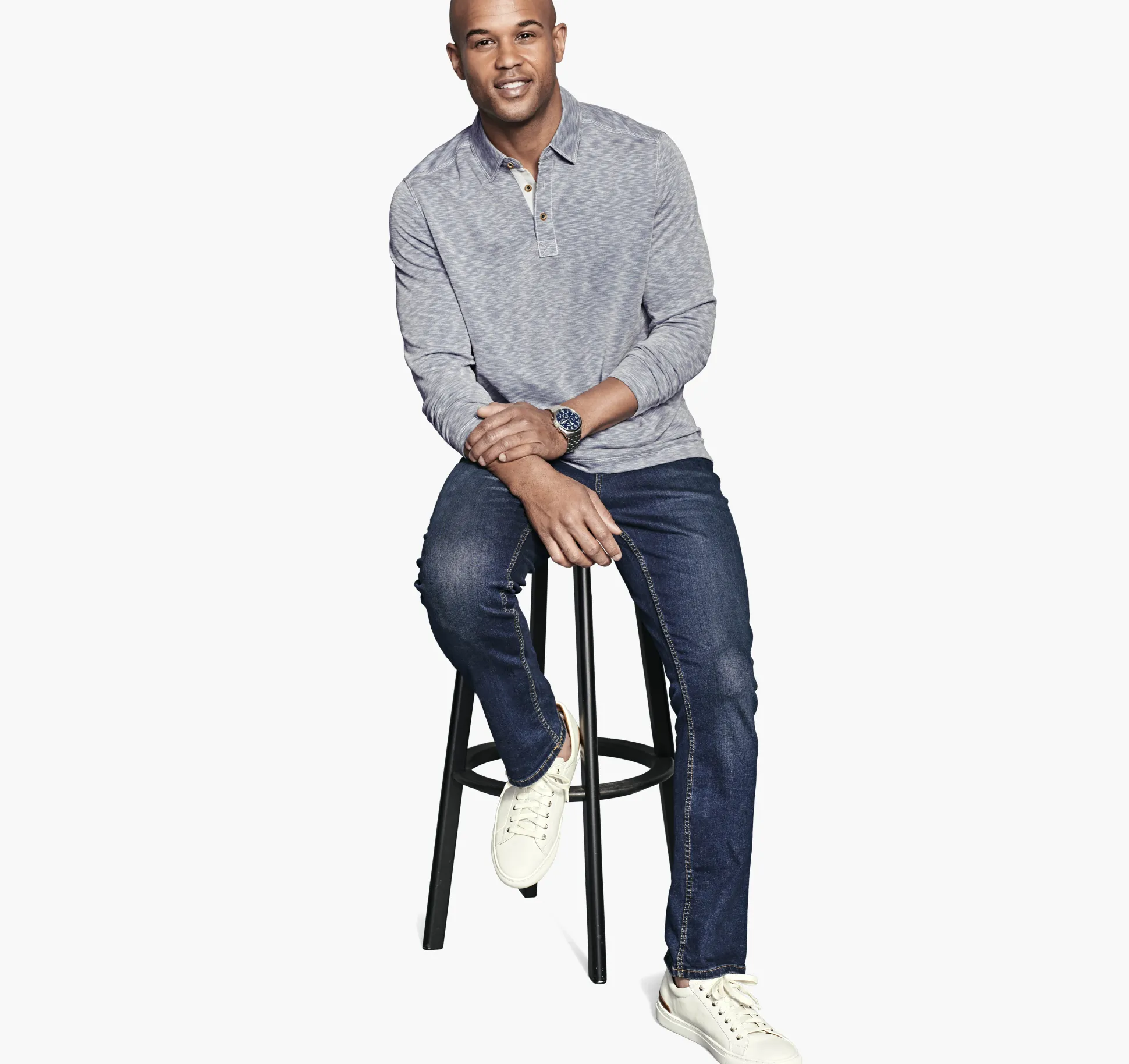 Polos & Tees^Johnston & Murphy Vintage Slub Long-Sleeve Polo Indigo