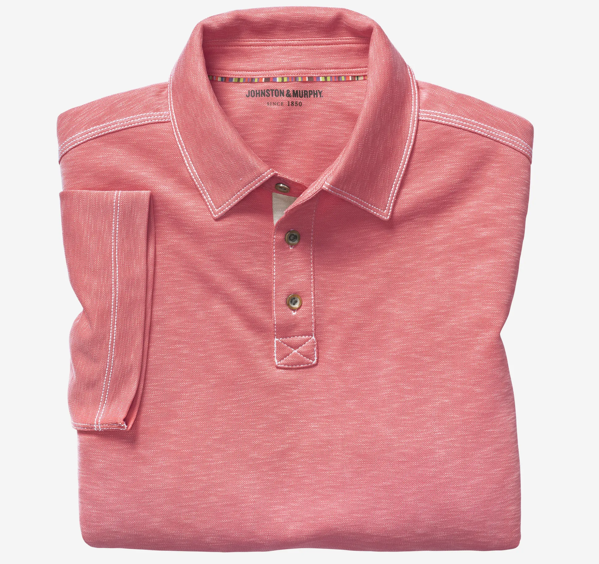 Polos & Tees^Johnston & Murphy Vintage Slub Polo Coral
