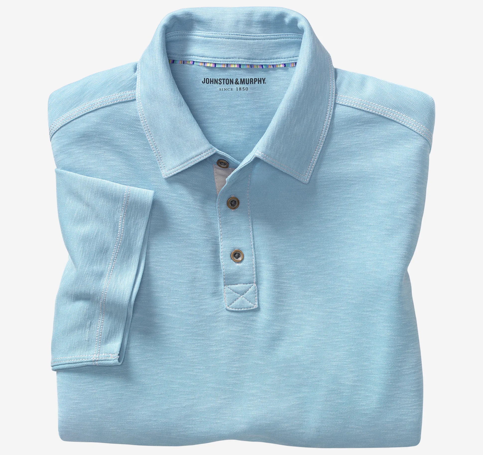 Polos & Tees^Johnston & Murphy Vintage Slub Polo Turquoise