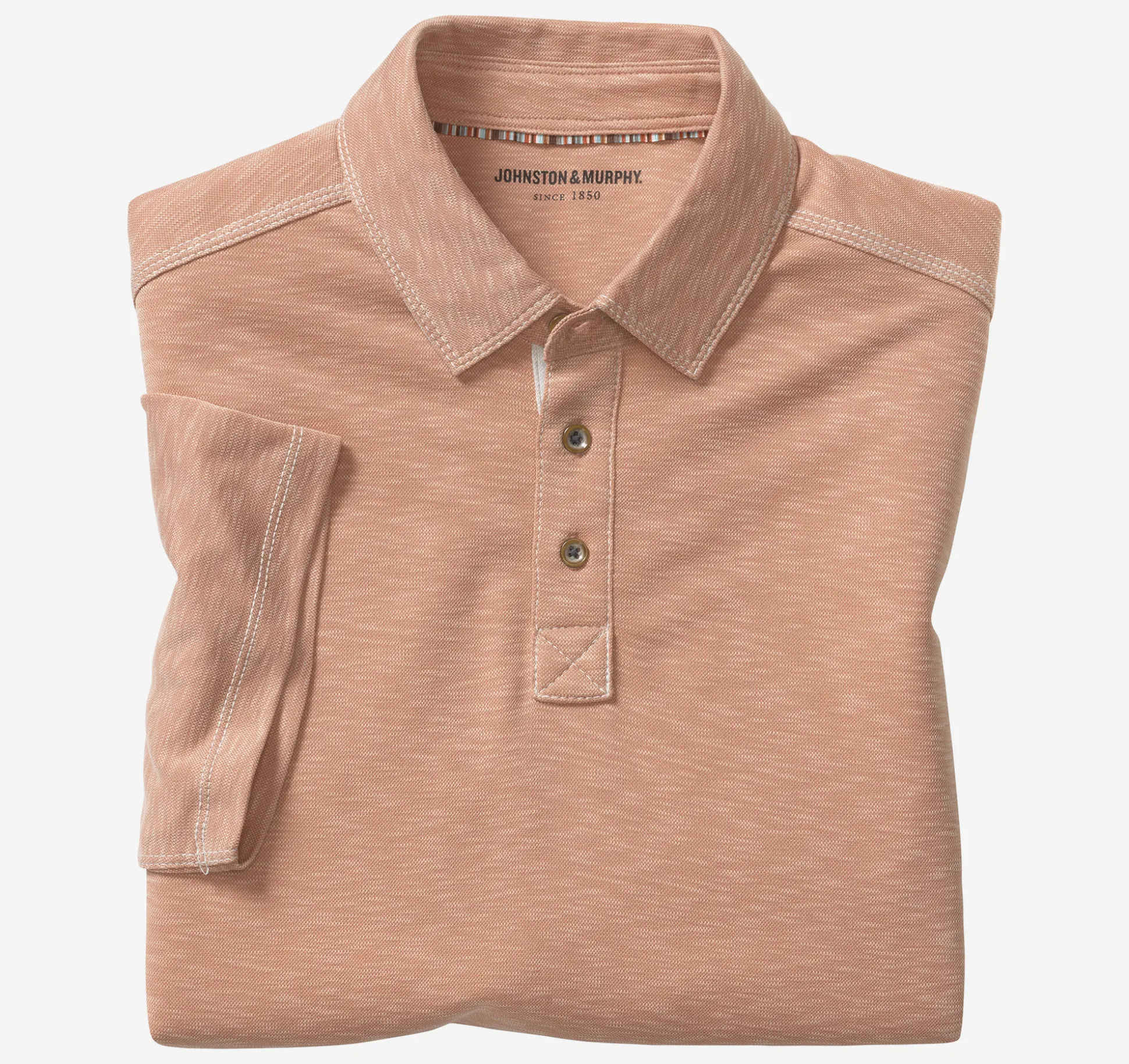 Polos & Tees^Johnston & Murphy Vintage Slub Polo Peach