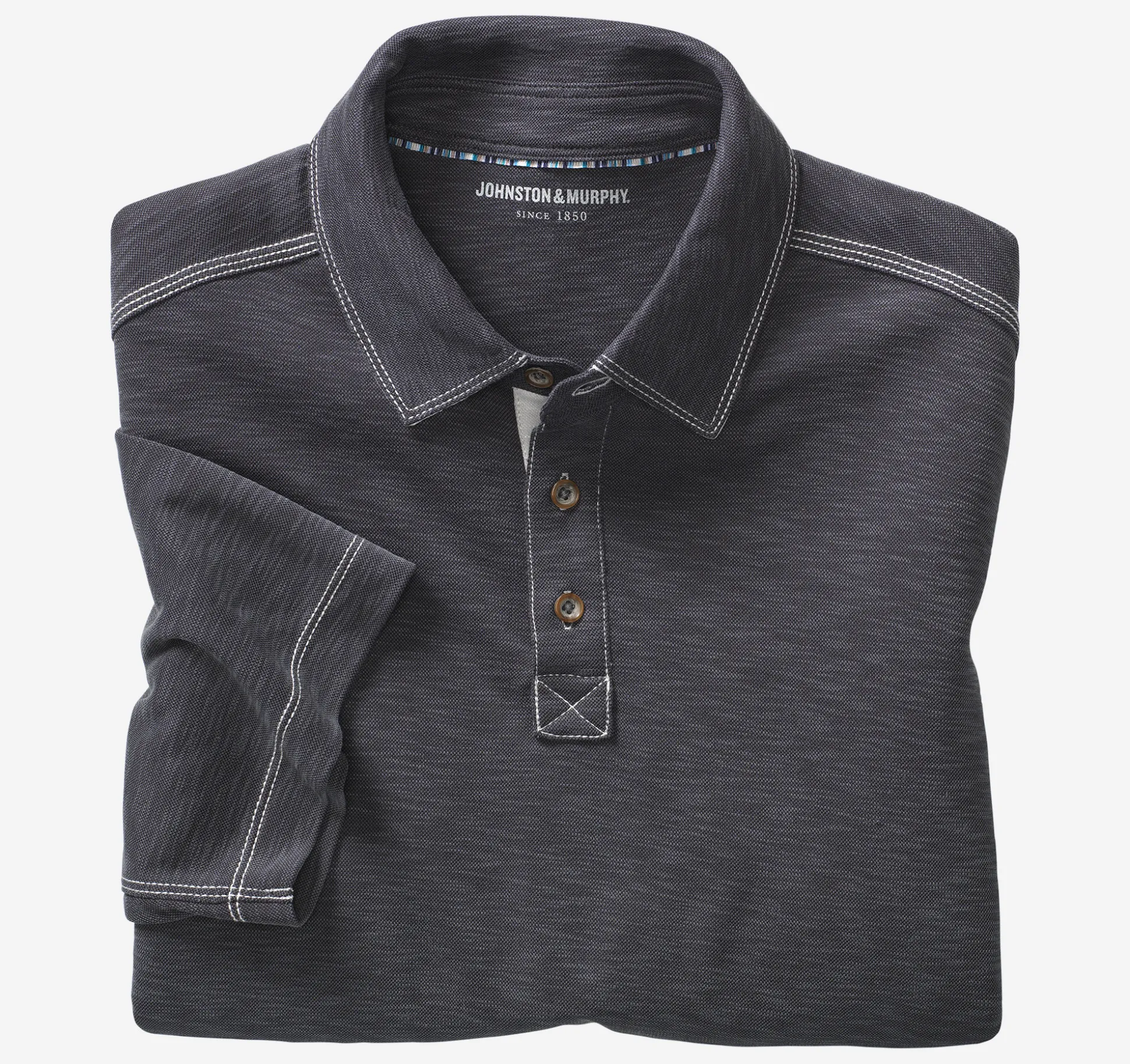 Polos & Tees^Johnston & Murphy Vintage Slub Polo Charcoal