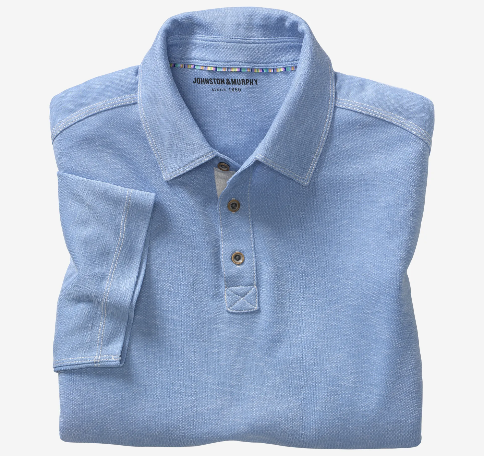 Polos & Tees^Johnston & Murphy Vintage Slub Polo LightBlue