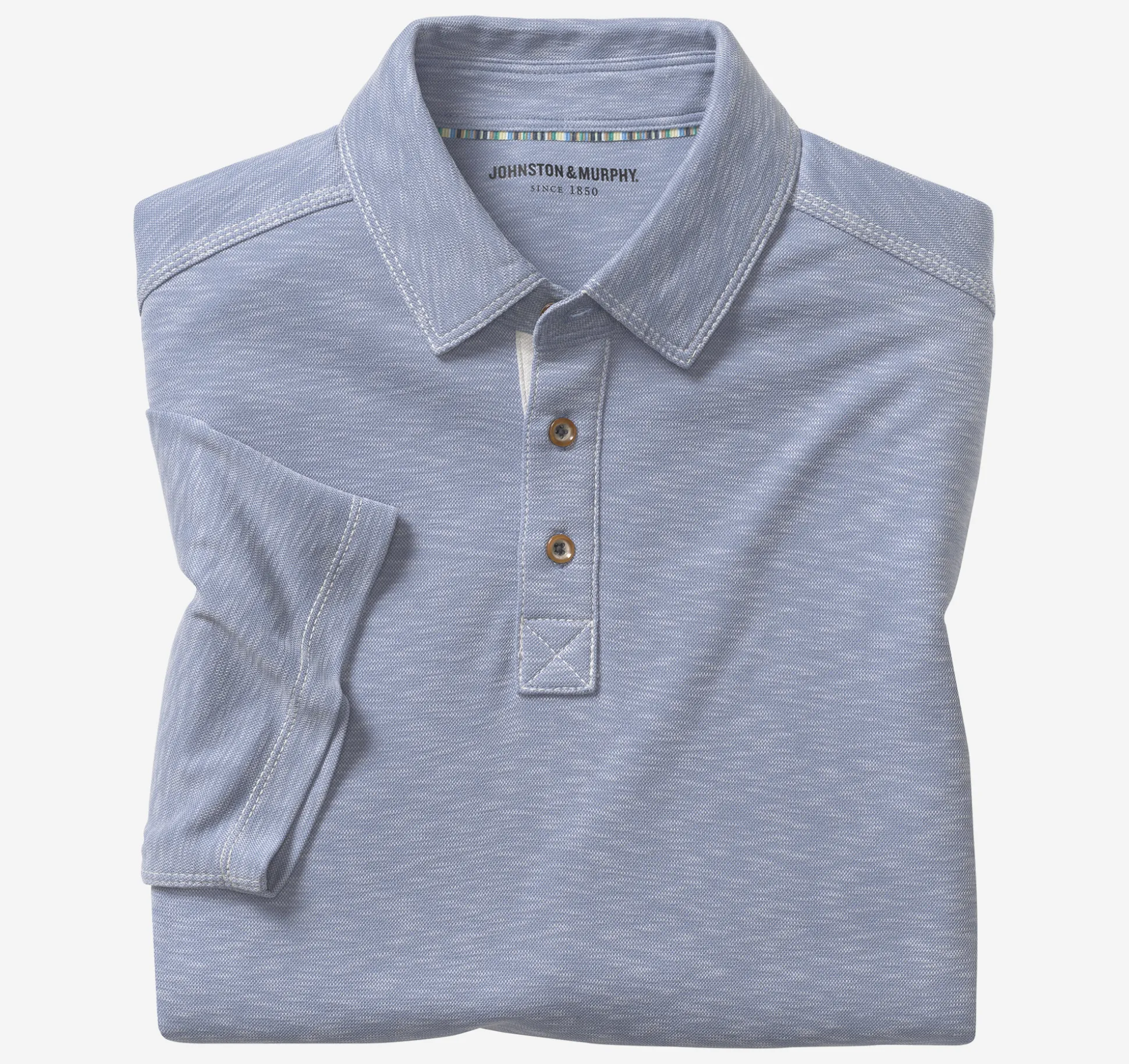 Polos & Tees^Johnston & Murphy Vintage Slub Polo DustyBlue