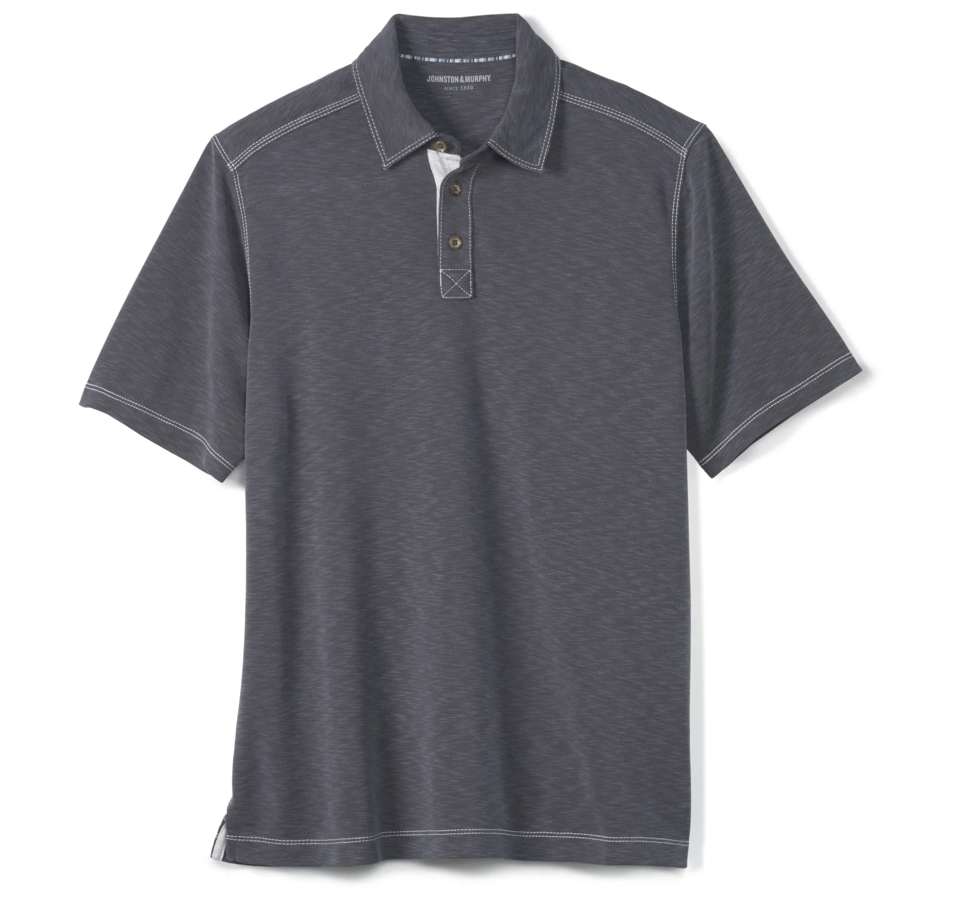 Polos & Tees^Johnston & Murphy Vintage Slub Polo Charcoal