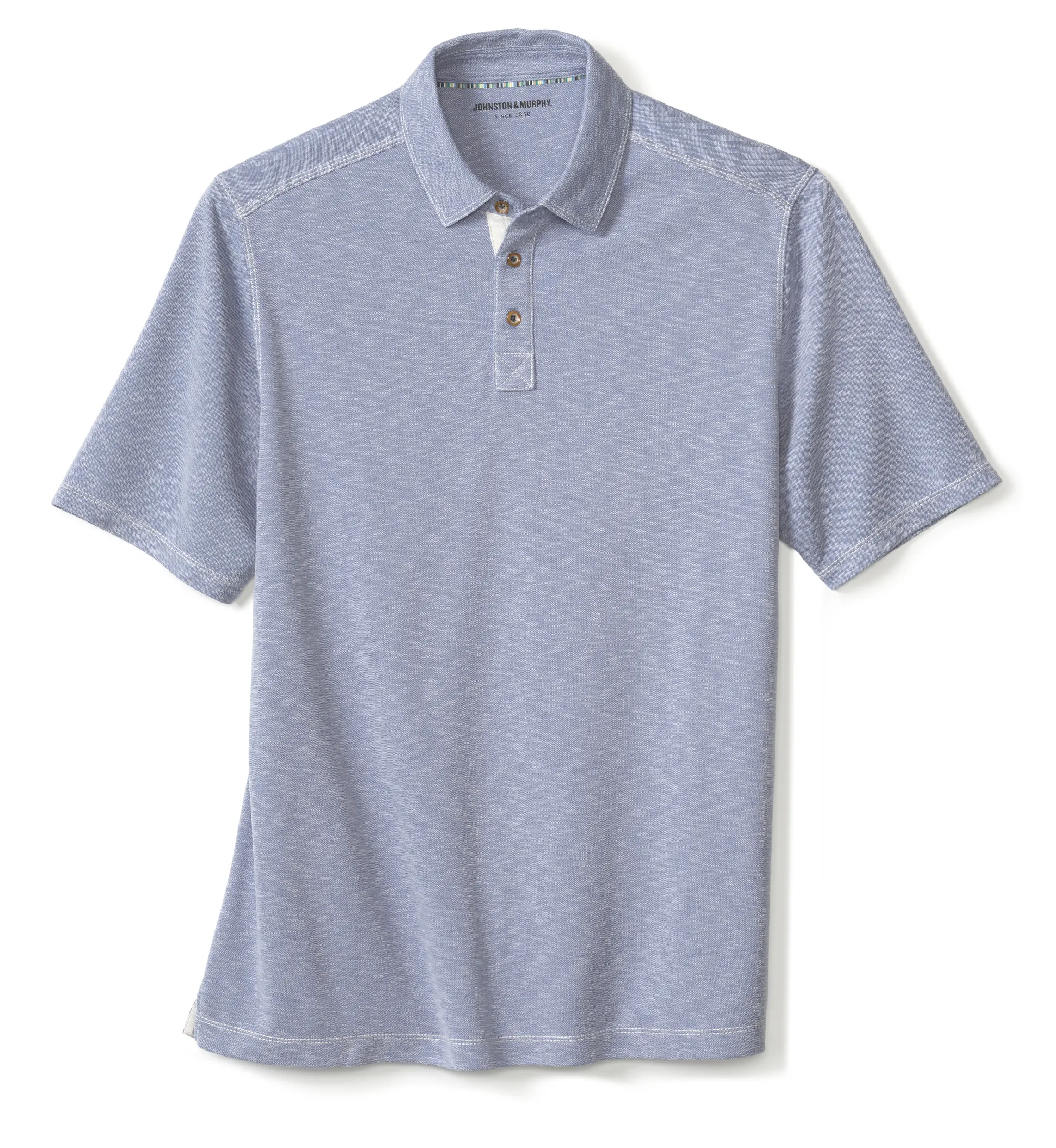 Polos & Tees^Johnston & Murphy Vintage Slub Polo DustyBlue