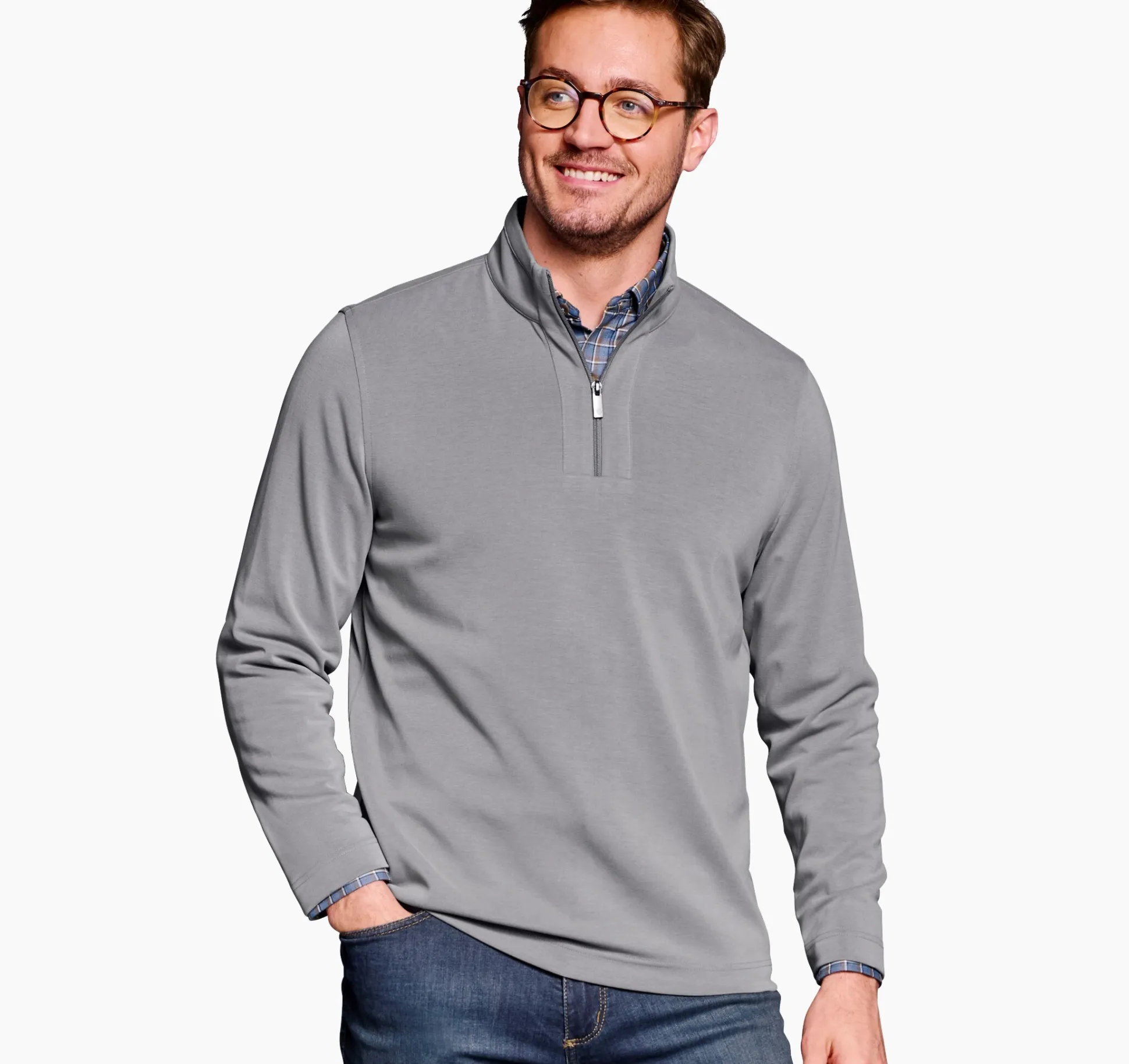 Sweaters & Knits^Johnston & Murphy Vintage Washed Quarter-Zip Grey