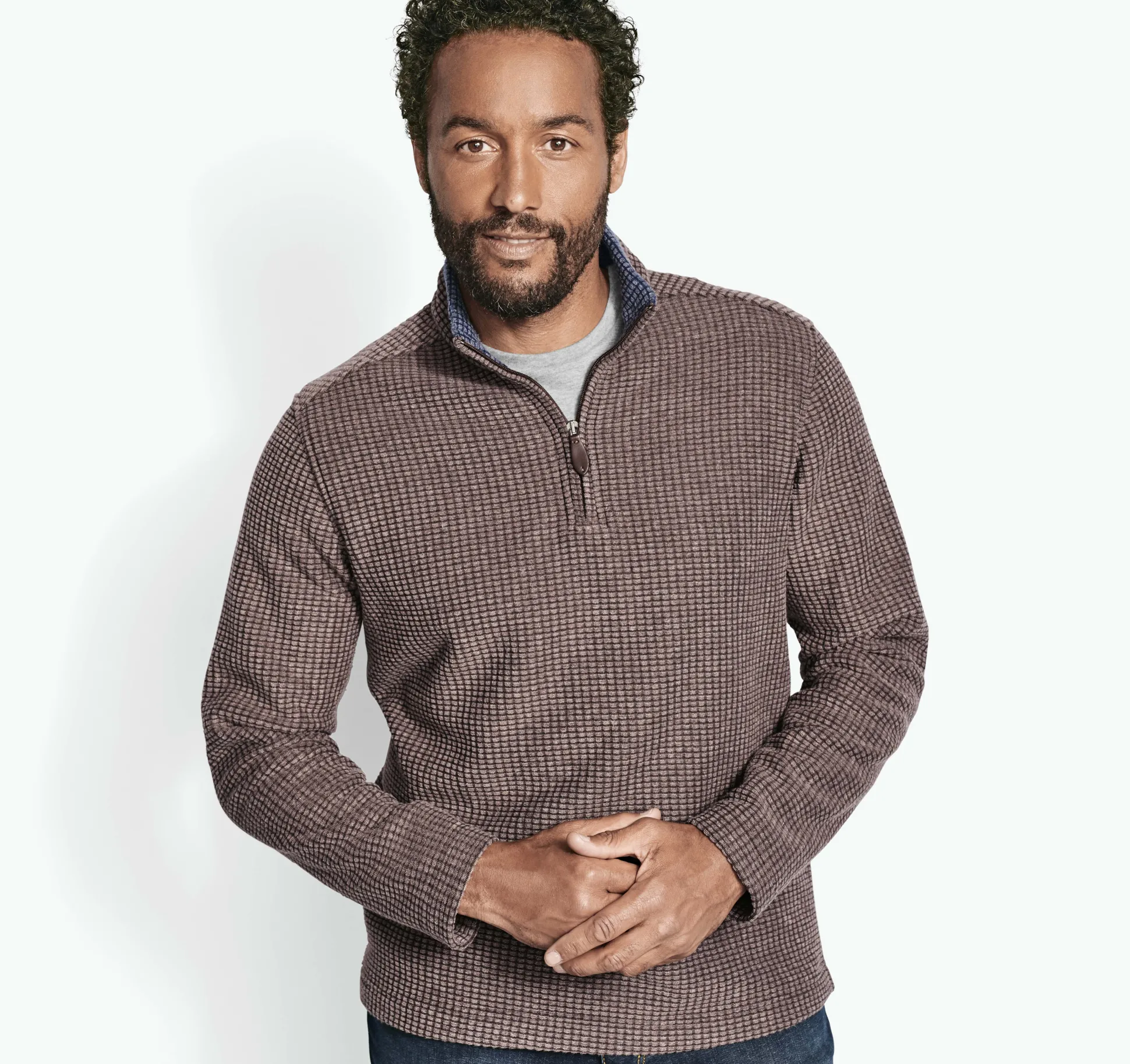 Sweaters & Knits^Johnston & Murphy Waffle Quarter Zip Brown