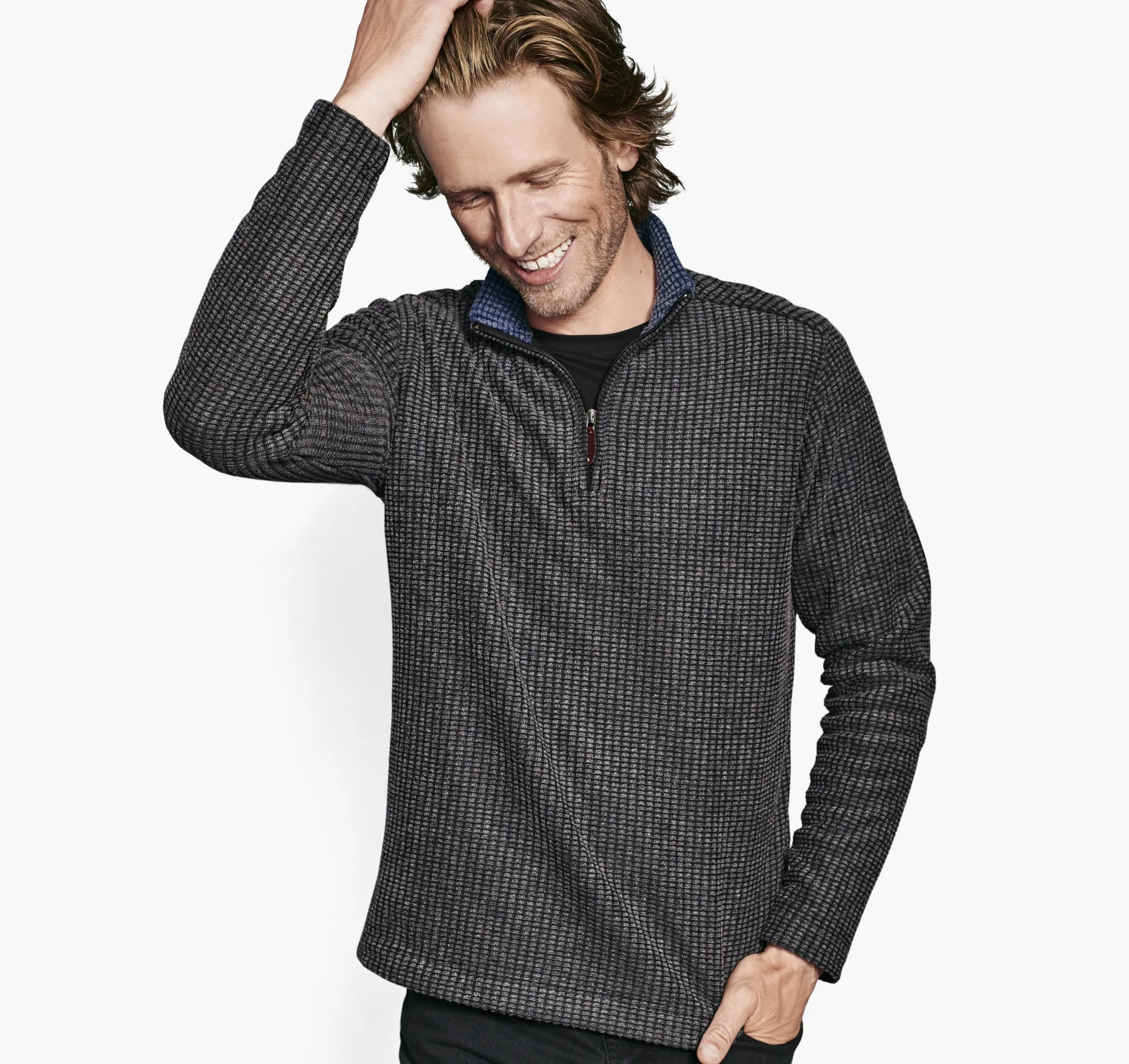 Sweaters & Knits^Johnston & Murphy Waffle Quarter Zip Charcoal