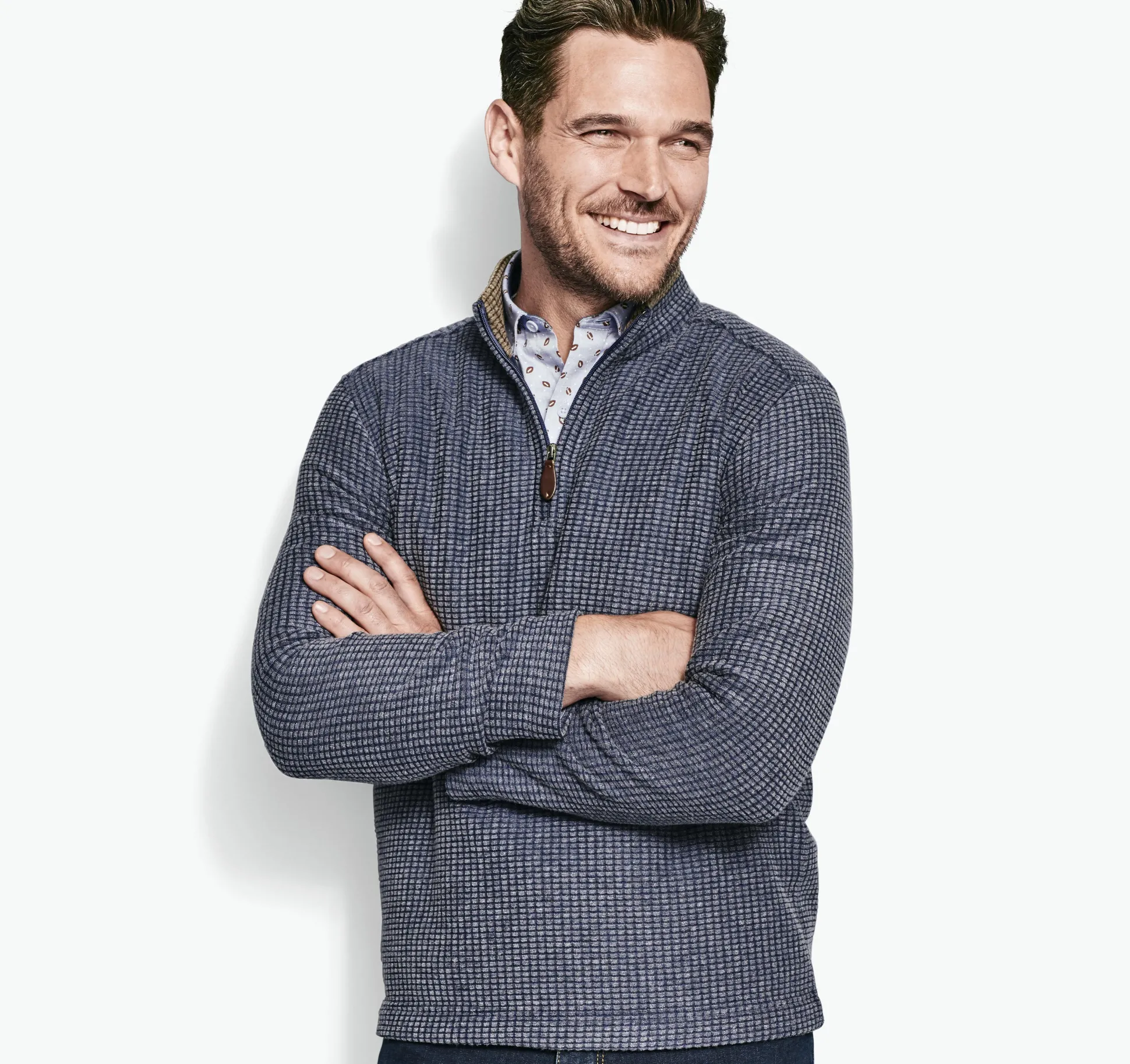 Sweaters & Knits^Johnston & Murphy Waffle Quarter Zip Blue