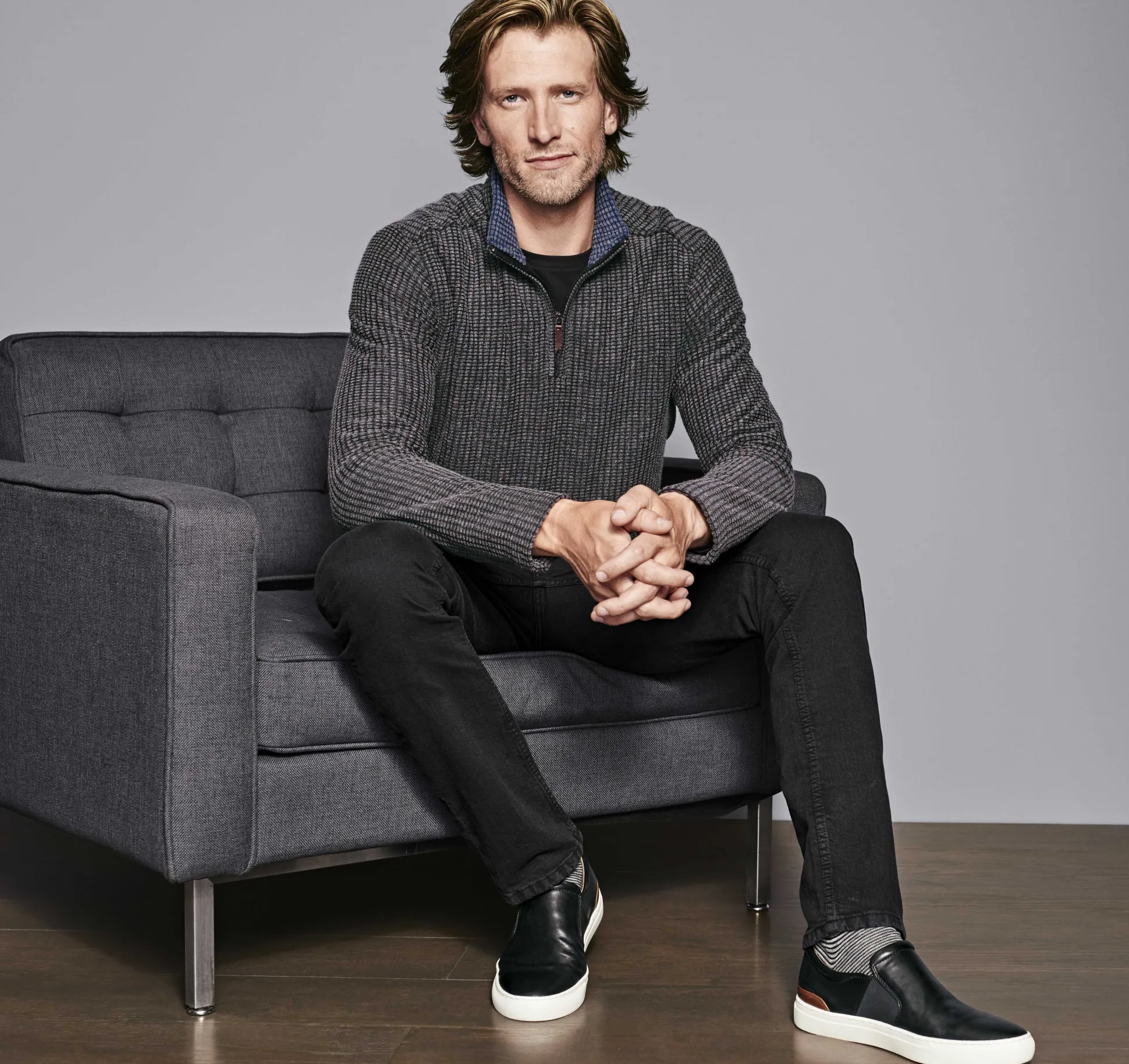 Sweaters & Knits^Johnston & Murphy Waffle Quarter Zip Charcoal