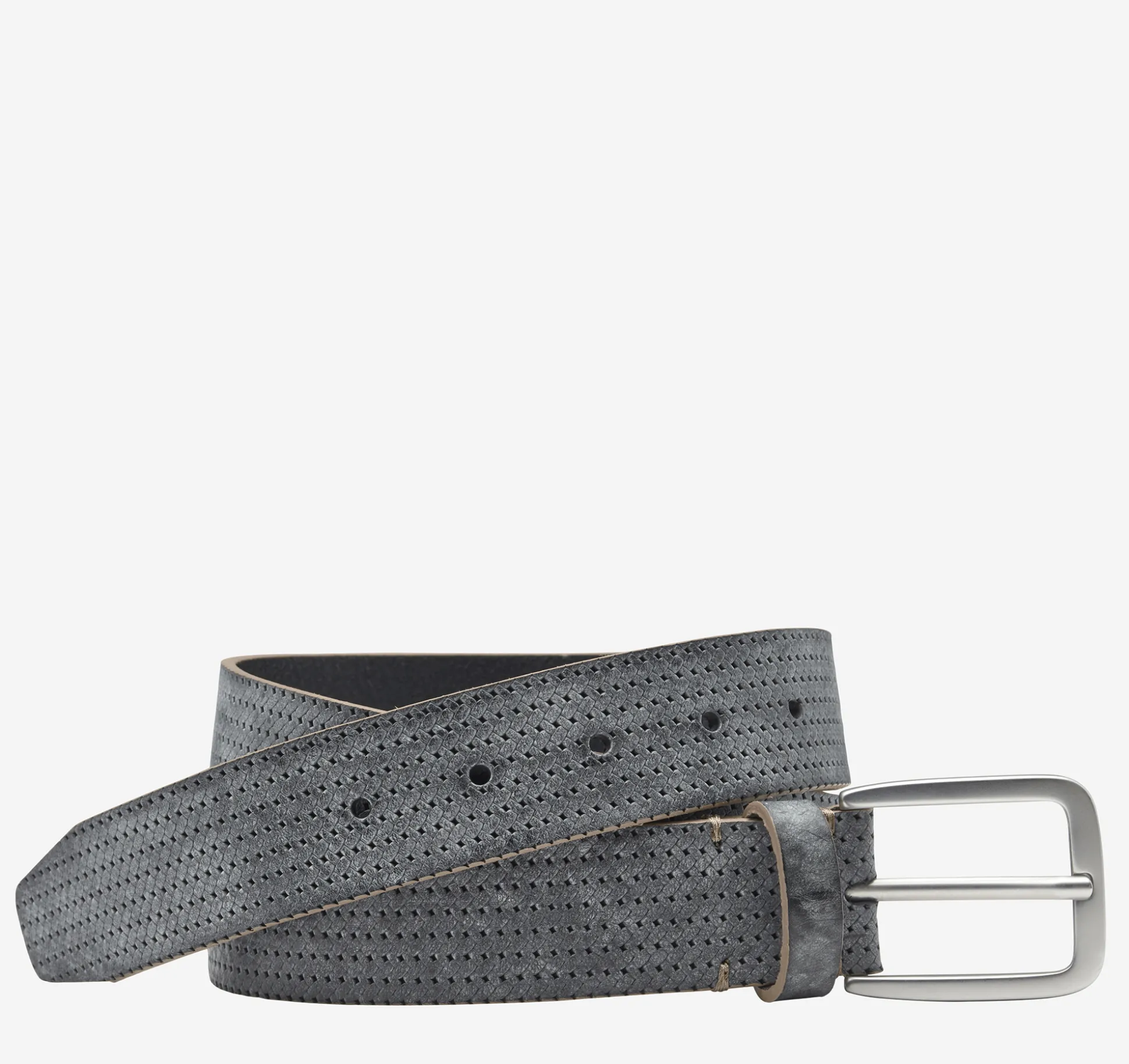 Belts^Johnston & Murphy Washed Basketweave Embossed Belt Black