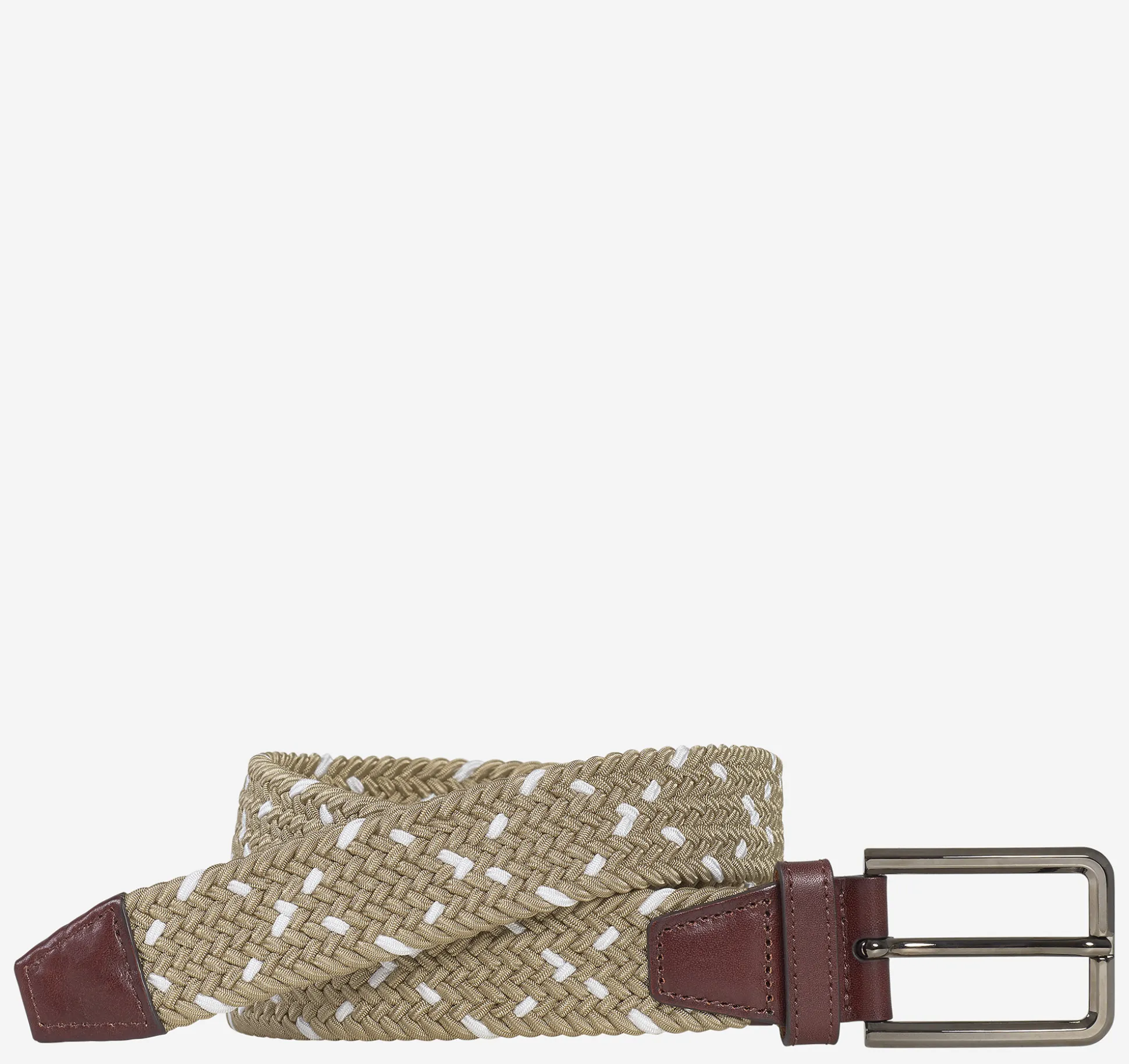 Belts^Johnston & Murphy Woven Stretch-Knit Belt Khaki/White