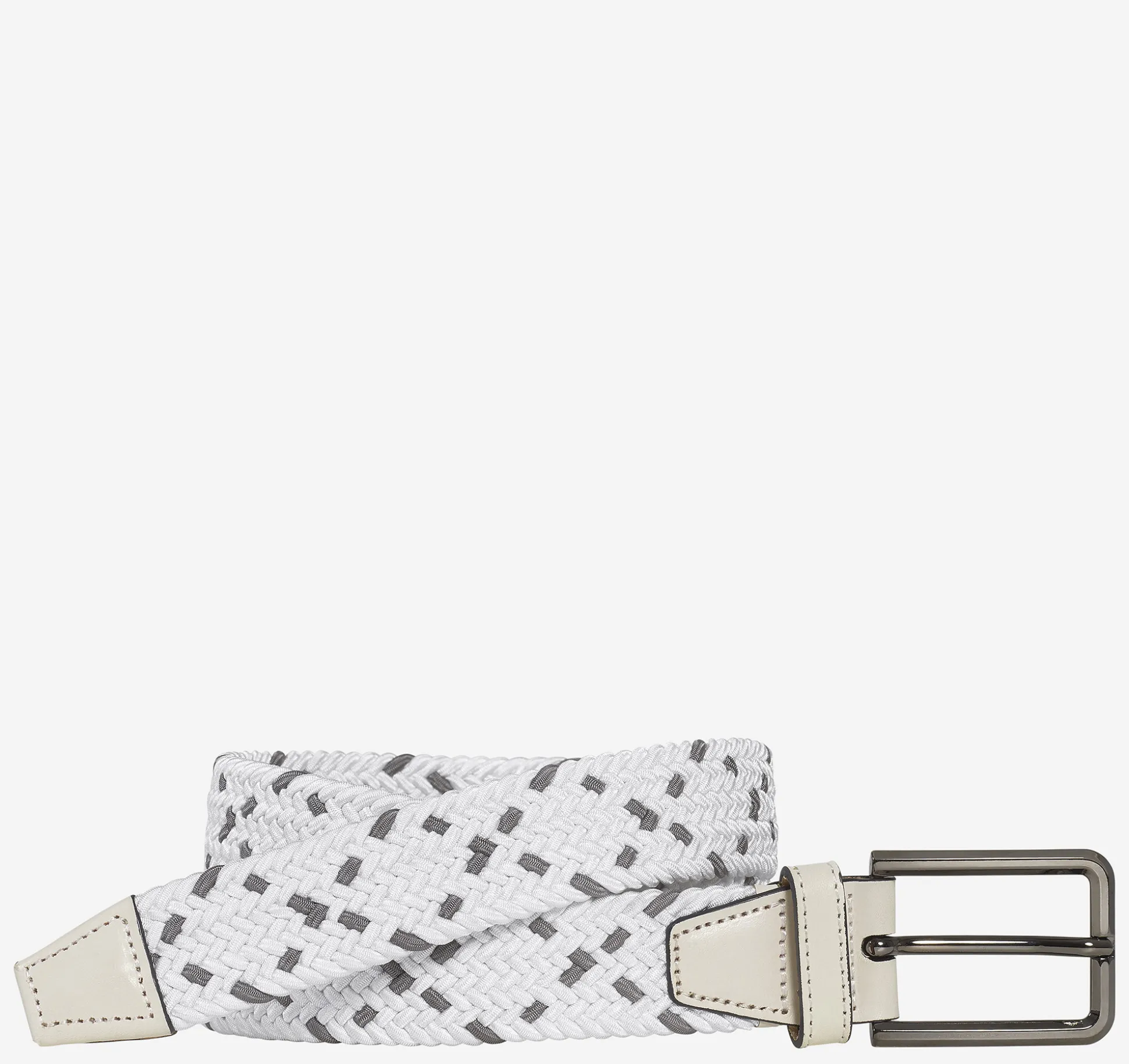 Belts^Johnston & Murphy Woven Stretch-Knit Belt White/Gray