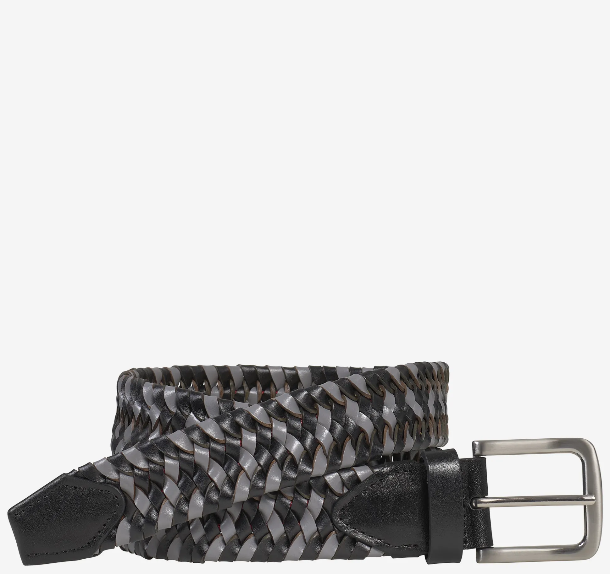 Belts^Johnston & Murphy Woven Stretch-Leather Belt Black/Gray