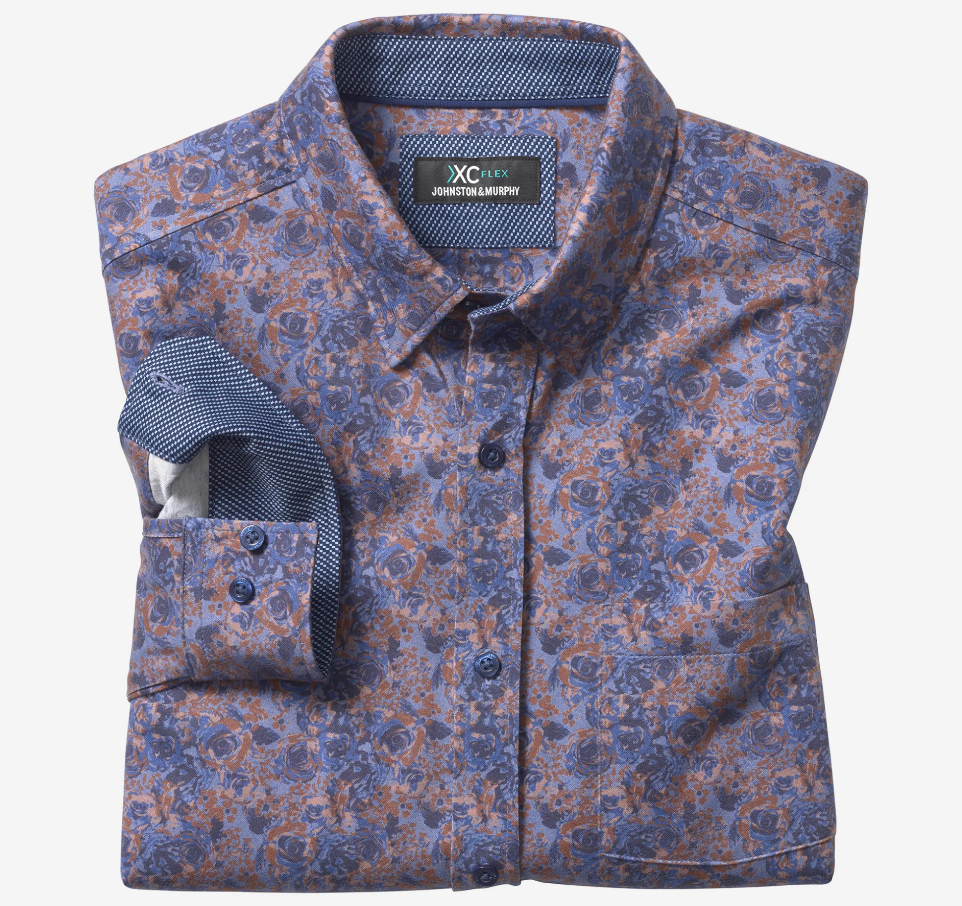 Shirts^Johnston & Murphy XC Flex® Stretch Long-Sleeve Shirt Navy/BrownFloralPrint