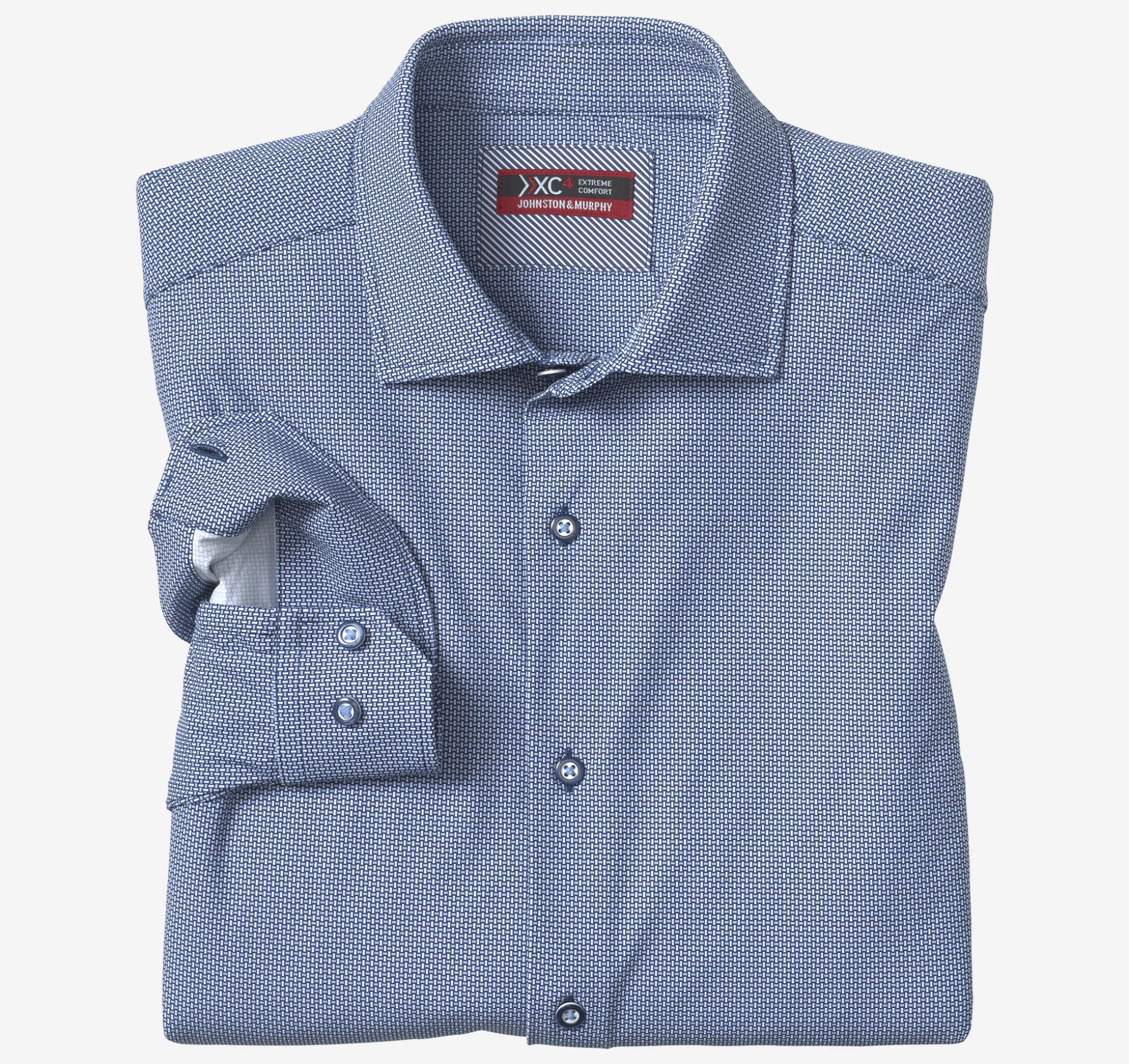 Shirts^Johnston & Murphy XC4® Long-Sleeve Print Knit Shirt NavyBasketweave