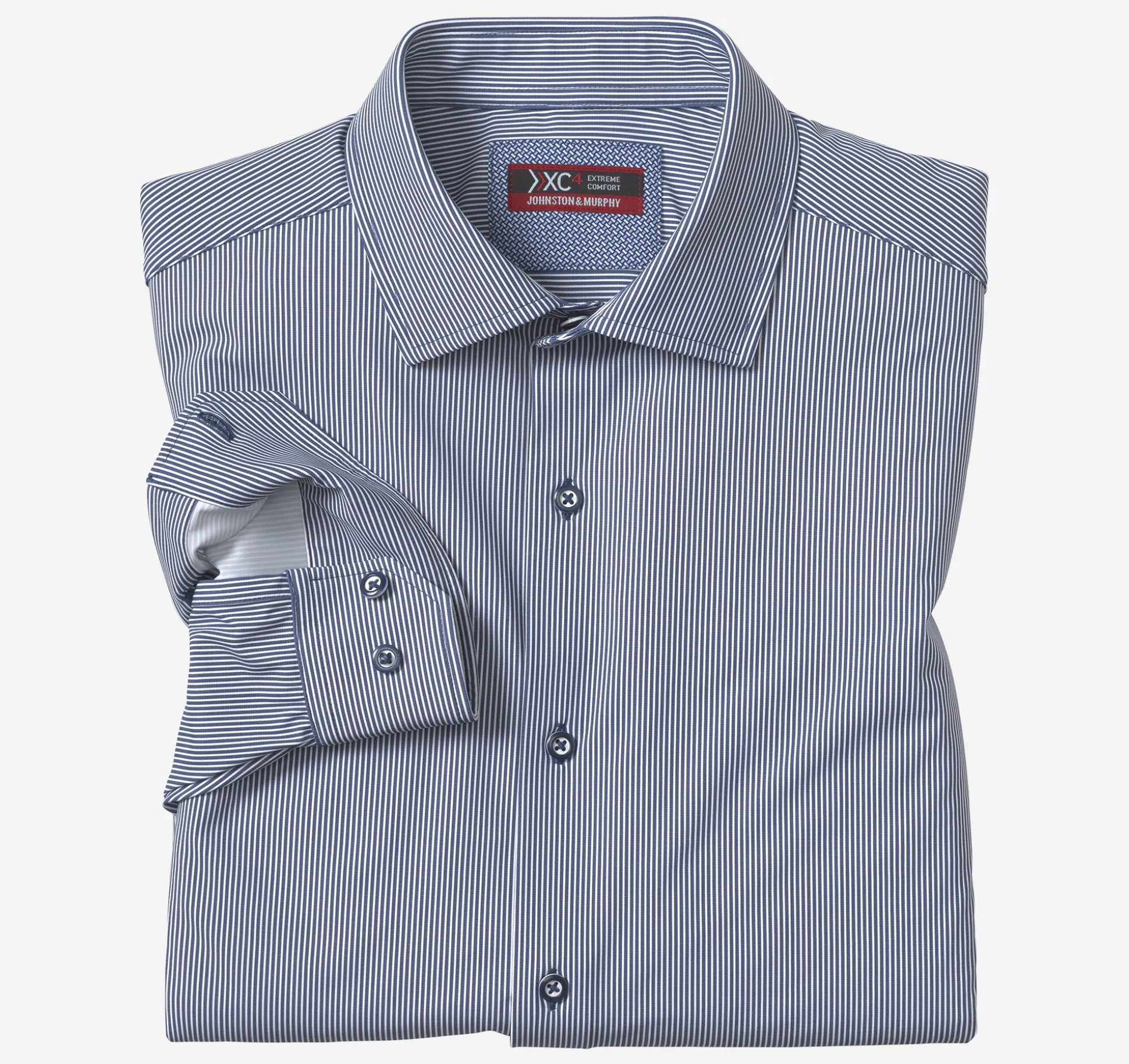 Shirts^Johnston & Murphy XC4® Long-Sleeve Print Knit Shirt NavyFineStripe