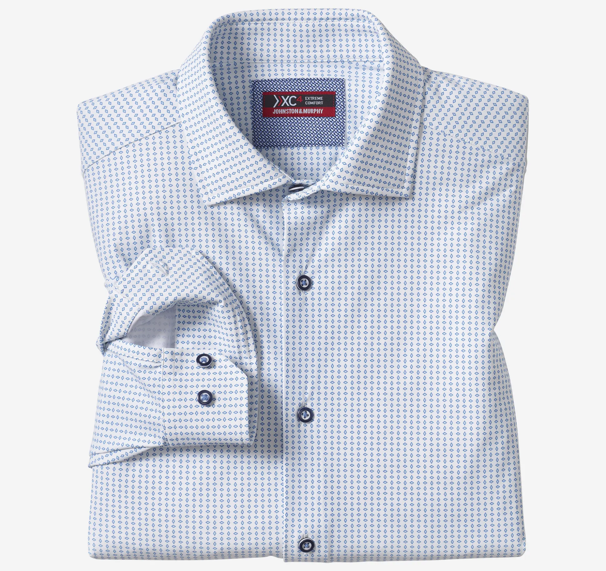 Shirts^Johnston & Murphy XC4® Long-Sleeve Print Knit Shirt White/BlueDiamond