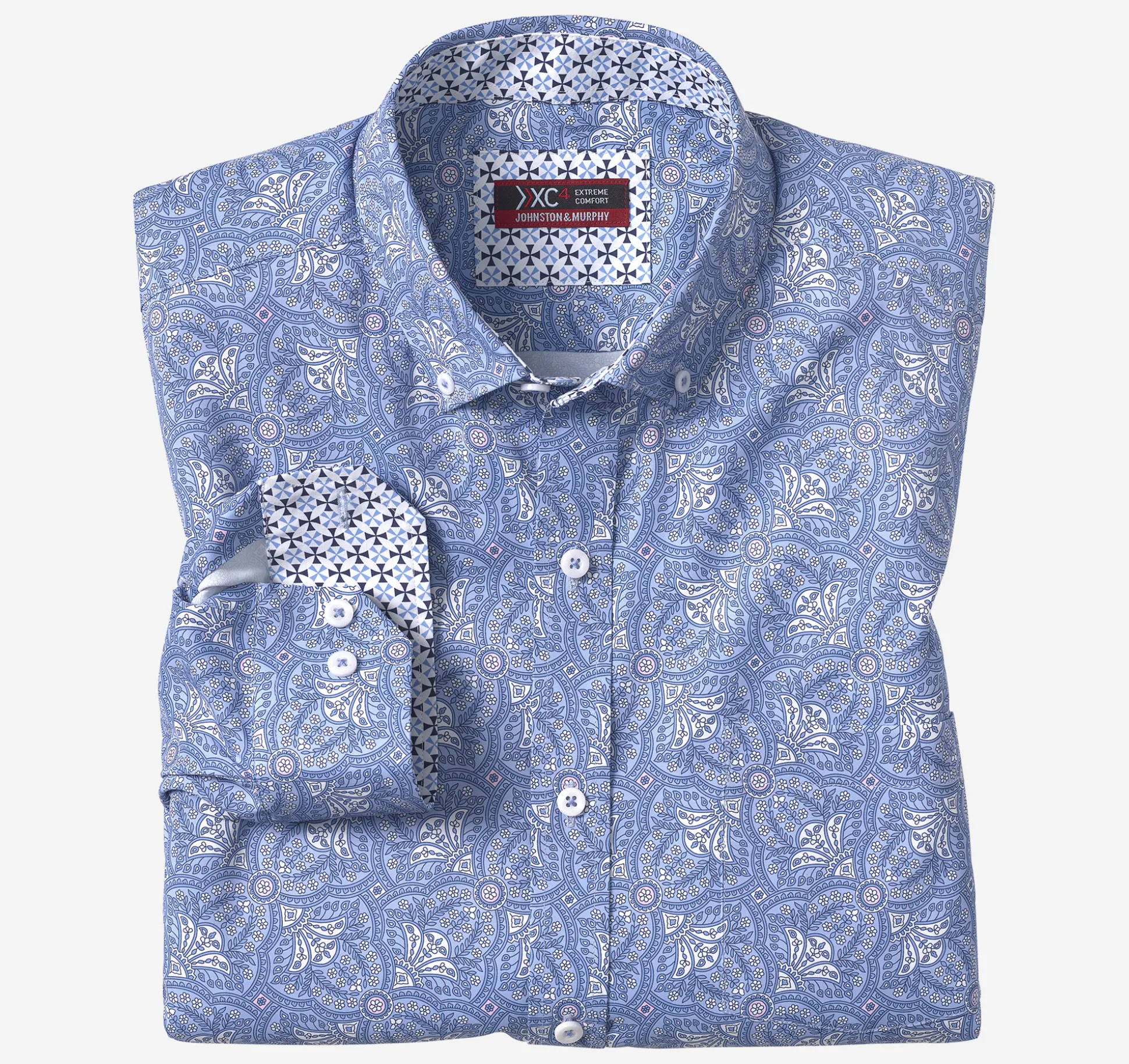 Shirts^Johnston & Murphy XC4® Long-Sleeve Stretch-Woven Shirt BlueFiligreePrint