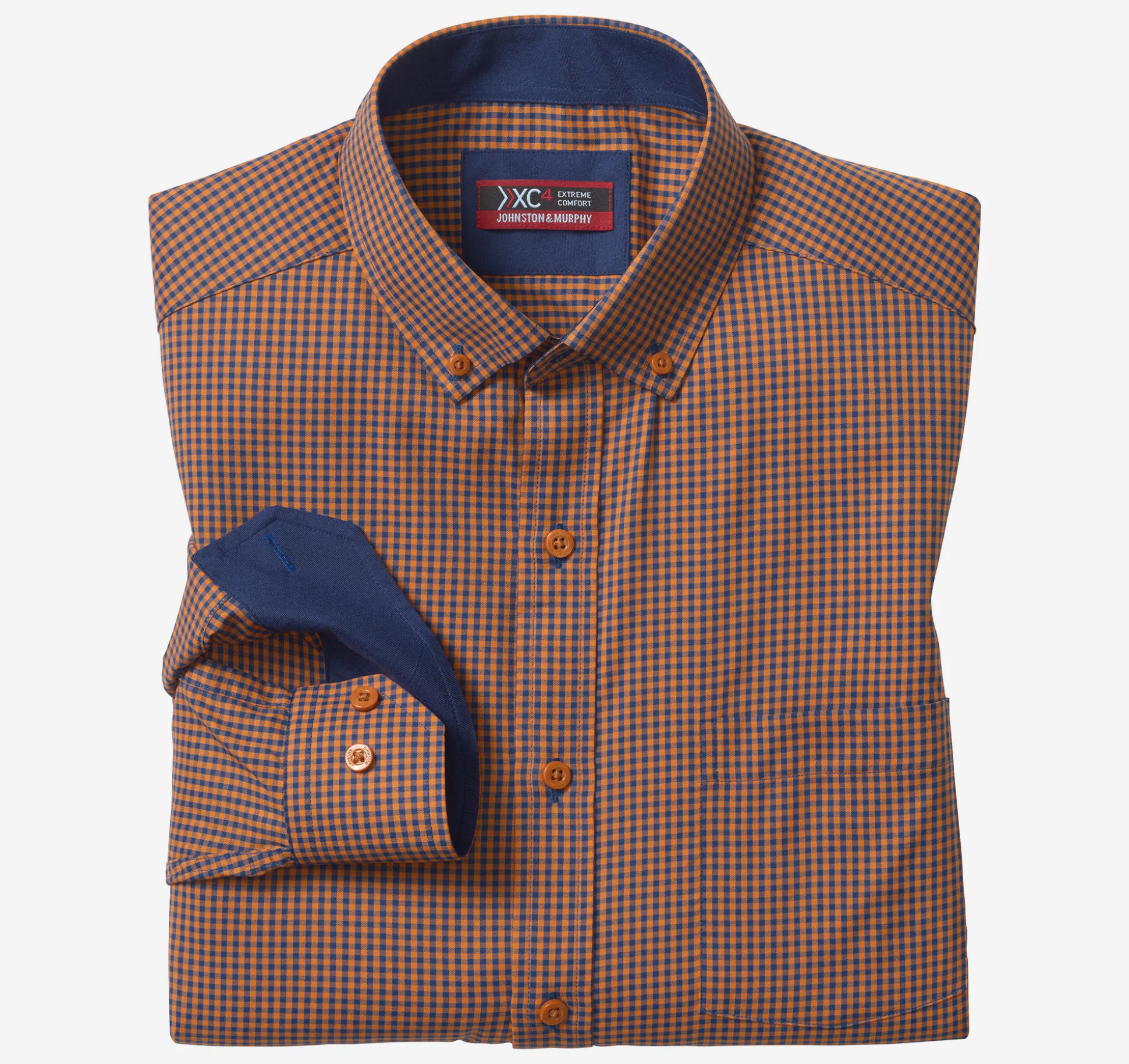Shirts^Johnston & Murphy XC4® Long-Sleeve Stretch-Woven Shirt Rust/NavyGingham