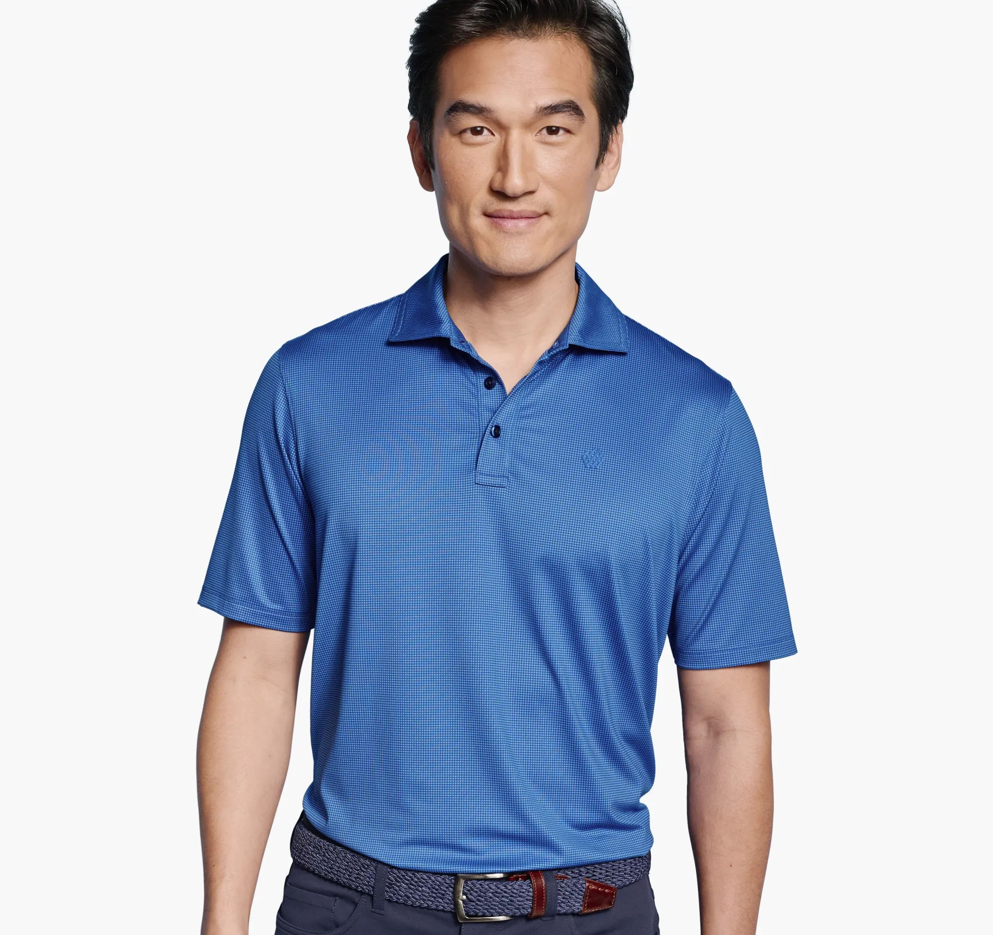 Polos & Tees^Johnston & Murphy XC4® Performance Gingham Polo + Cool Degree Blue/NavyMiniGingham