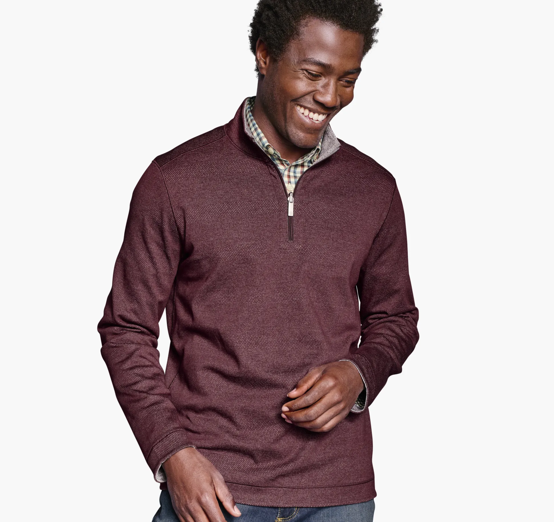 Sweaters & Knits^Johnston & Murphy XC4® Performance Reversible Quarter-Zip Burgundy/Charcoal