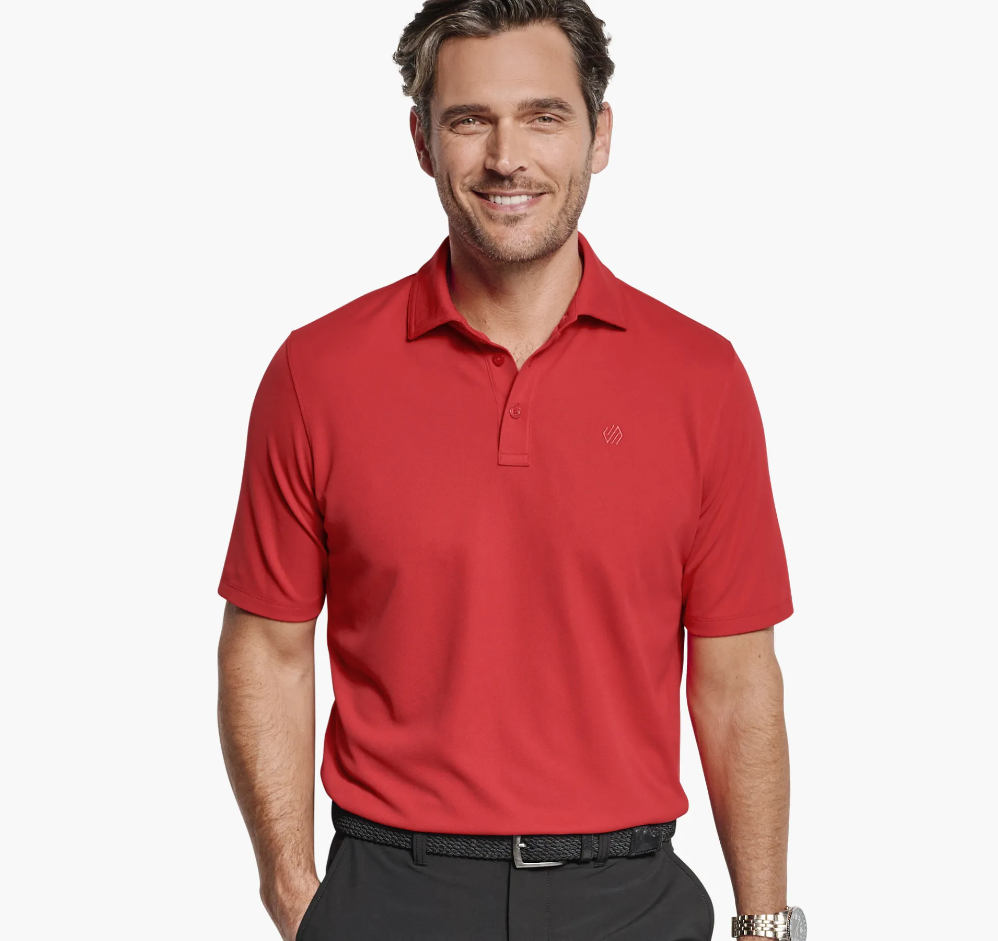 Polos & Tees^Johnston & Murphy XC4® Performance Solid Polo + Cool Degree Red