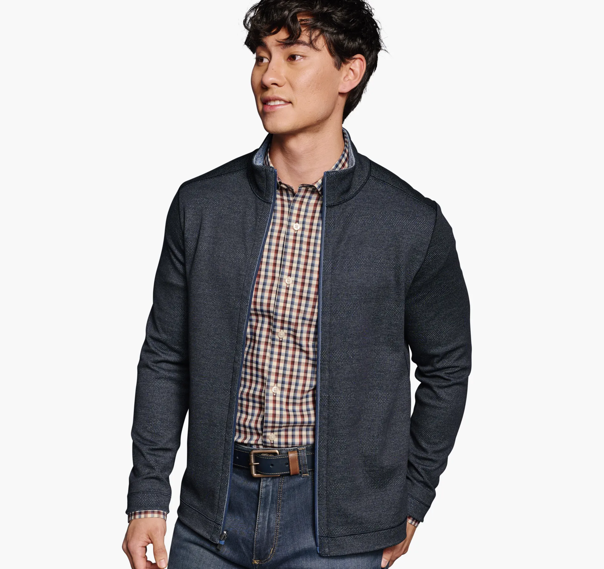 Sweaters & Knits^Johnston & Murphy XC4® Reversible Full Zip Navy/LightBlue